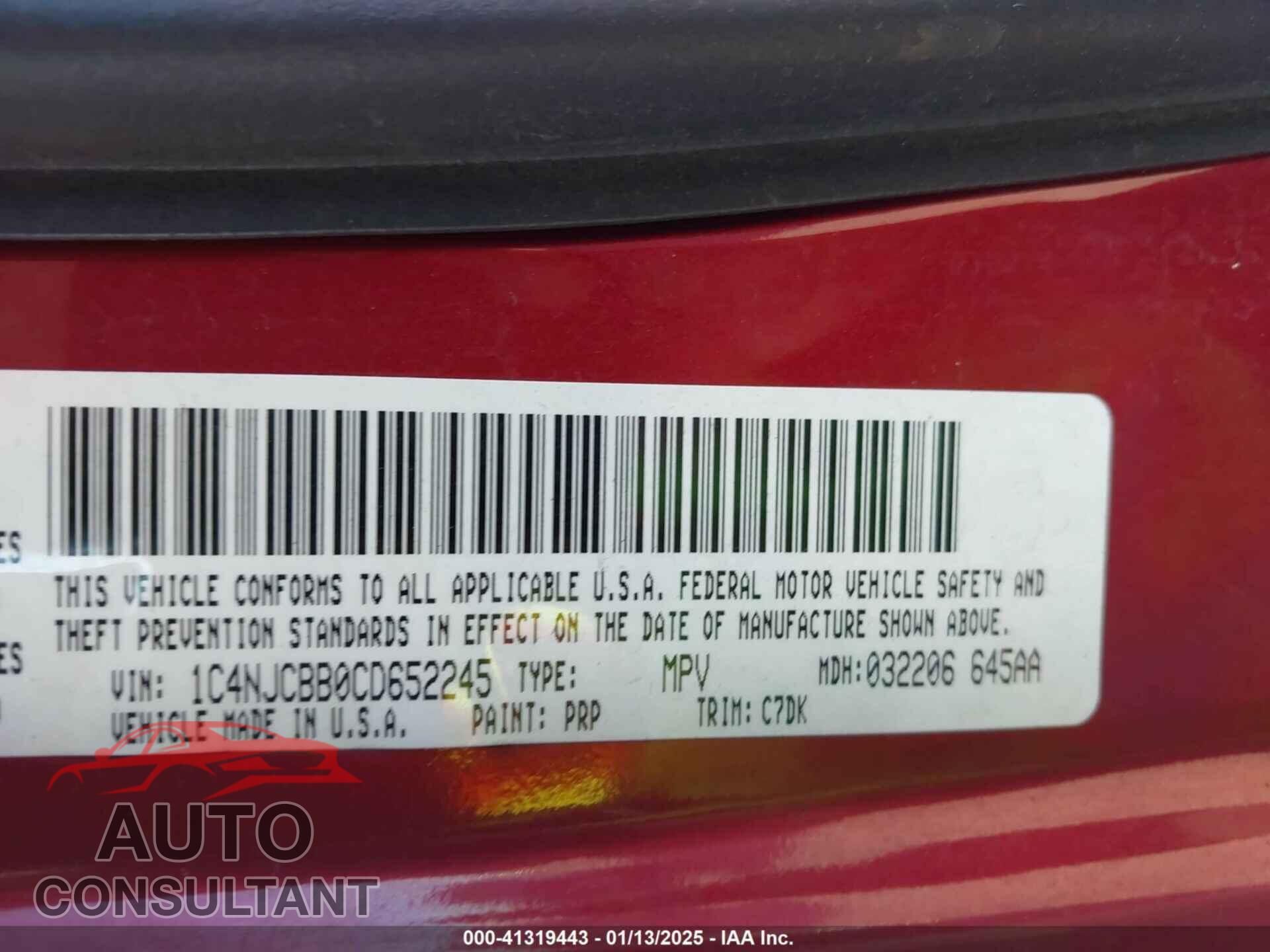 JEEP COMPASS 2012 - 1C4NJCBB0CD652245