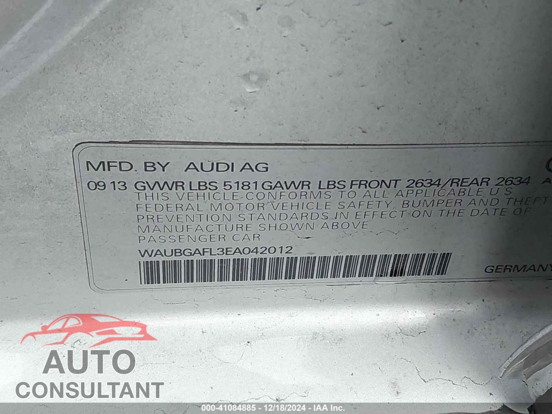 AUDI S4 2014 - WAUBGAFL3EA042012