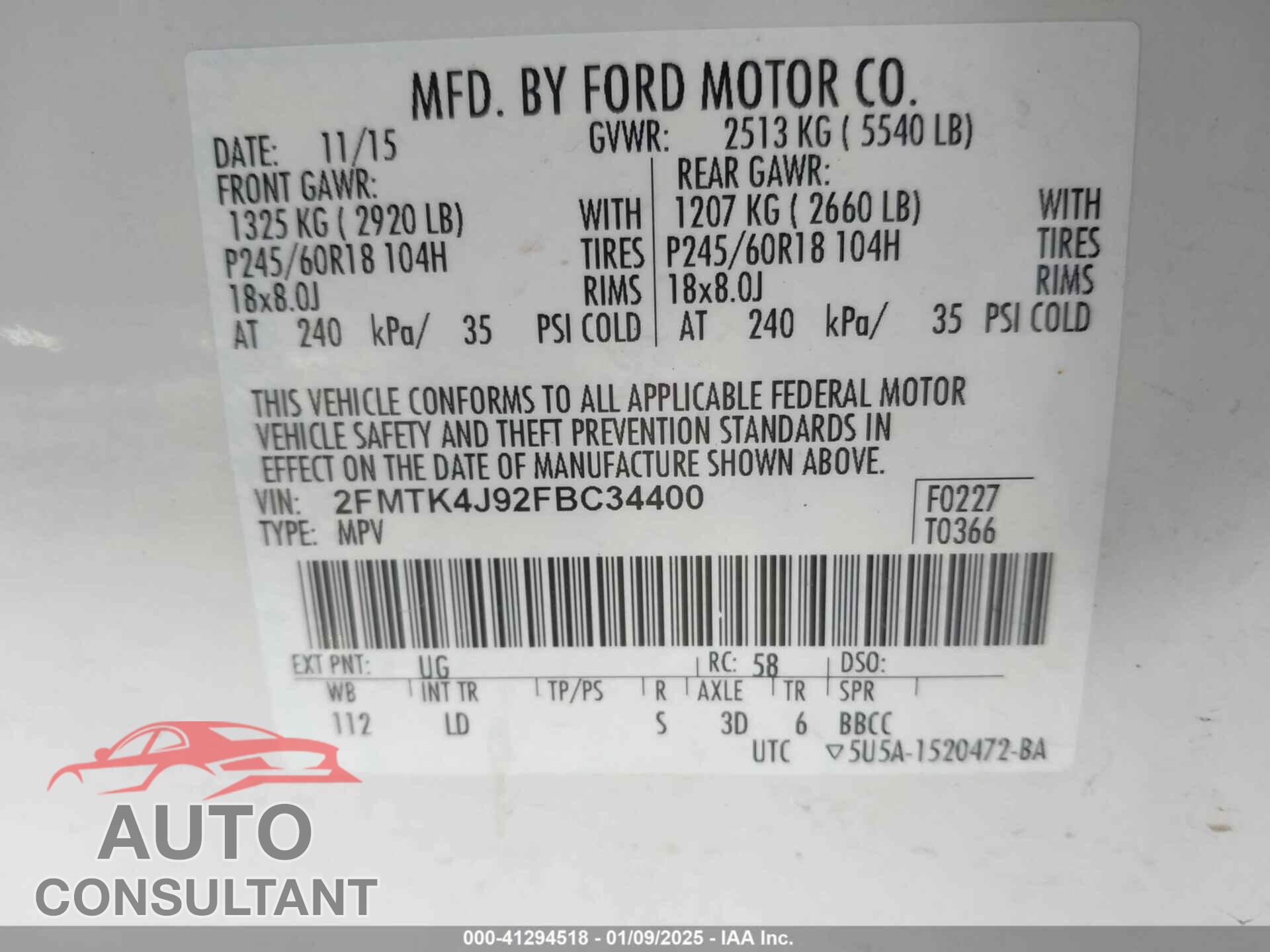 FORD EDGE 2015 - 2FMTK4J92FBC34400
