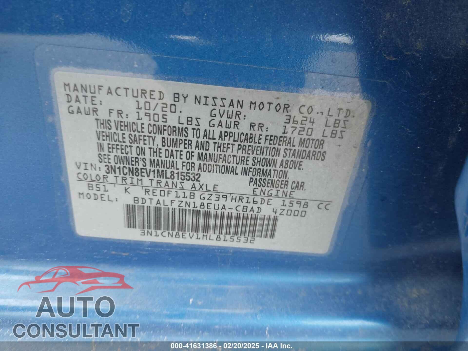 NISSAN VERSA 2021 - 3N1CN8EV1ML815532