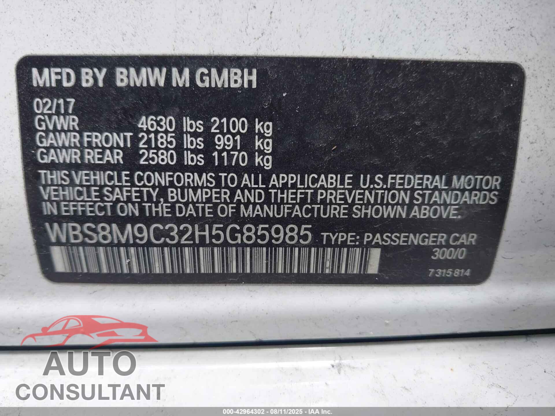 BMW M3 2017 - WBS8M9C32H5G85985
