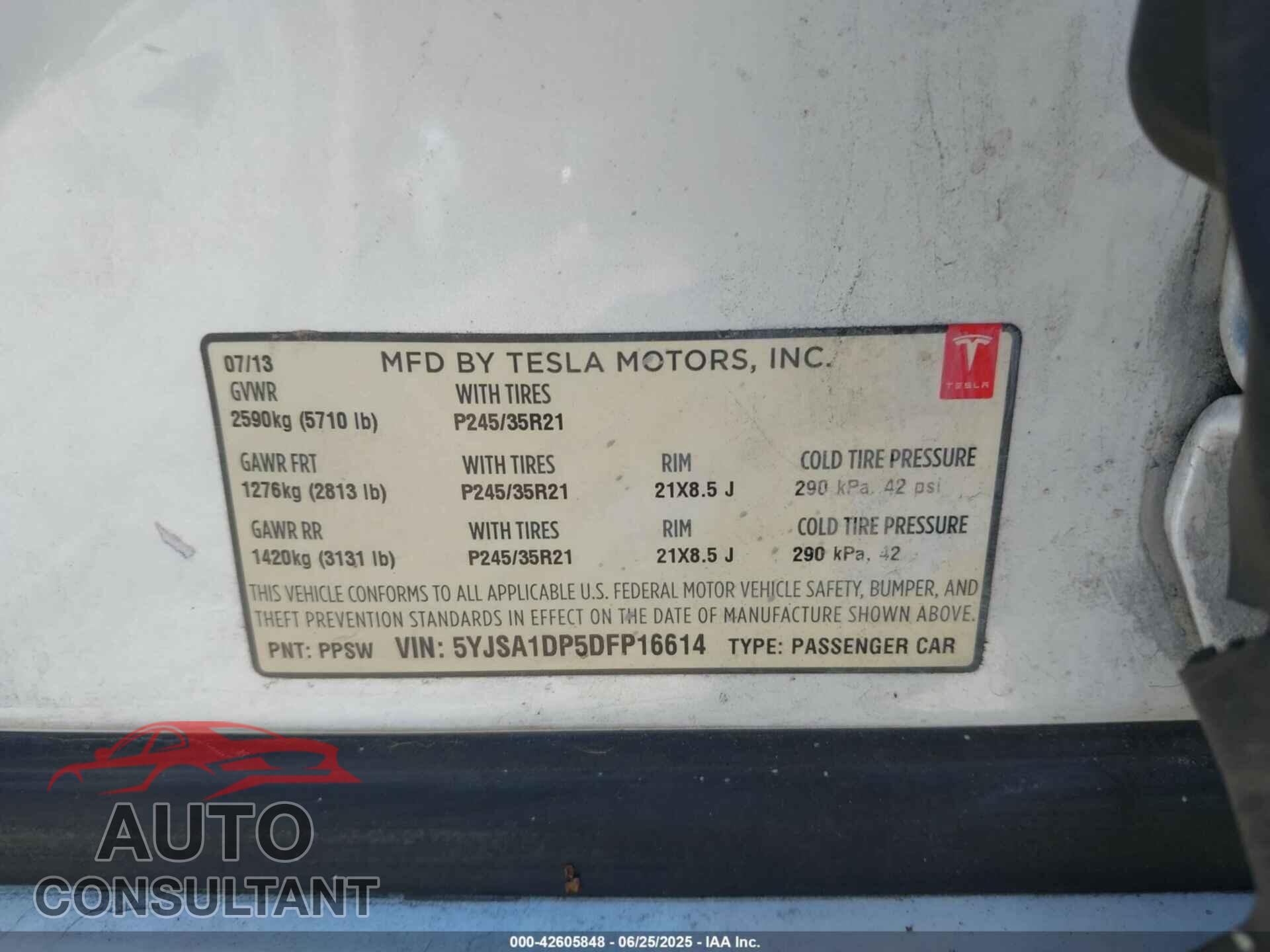 TESLA MODEL S 2013 - 5YJSA1DP5DFP16614