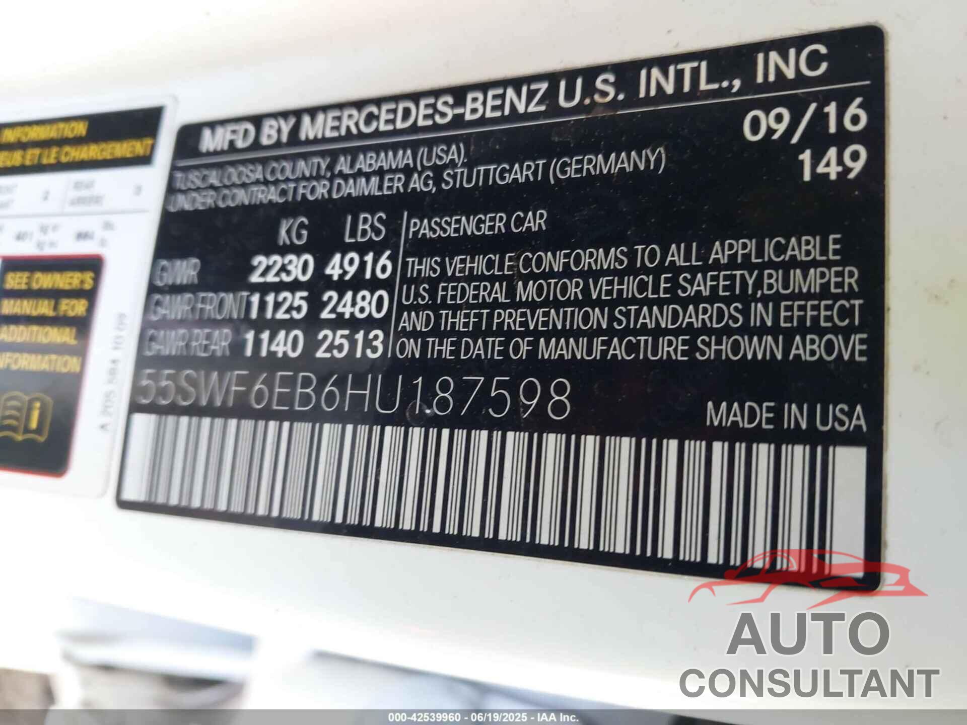 MERCEDES-BENZ AMG C 43 2017 - 55SWF6EB6HU187598
