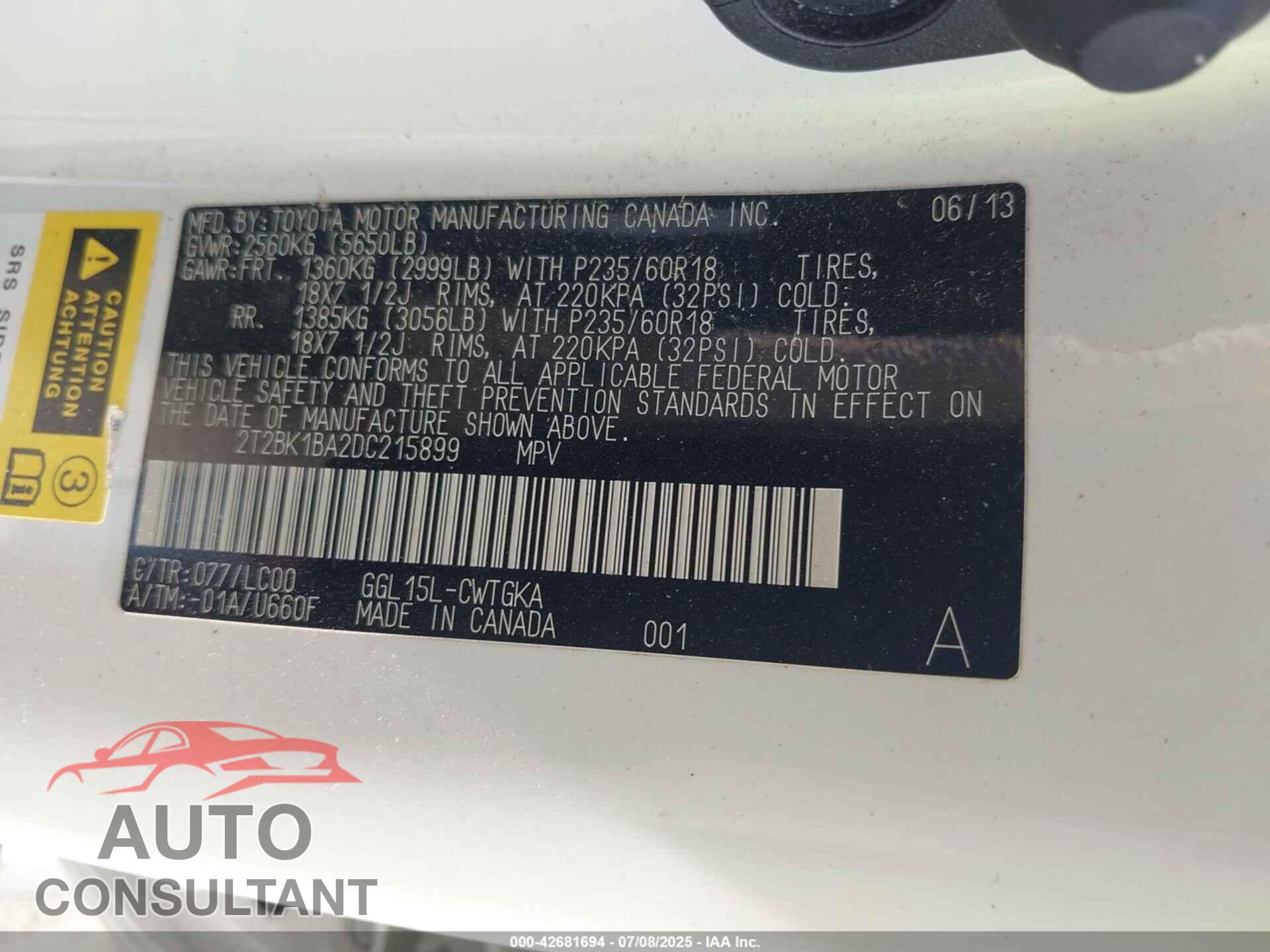 LEXUS RX 350 2013 - 2T2BK1BA2DC215899