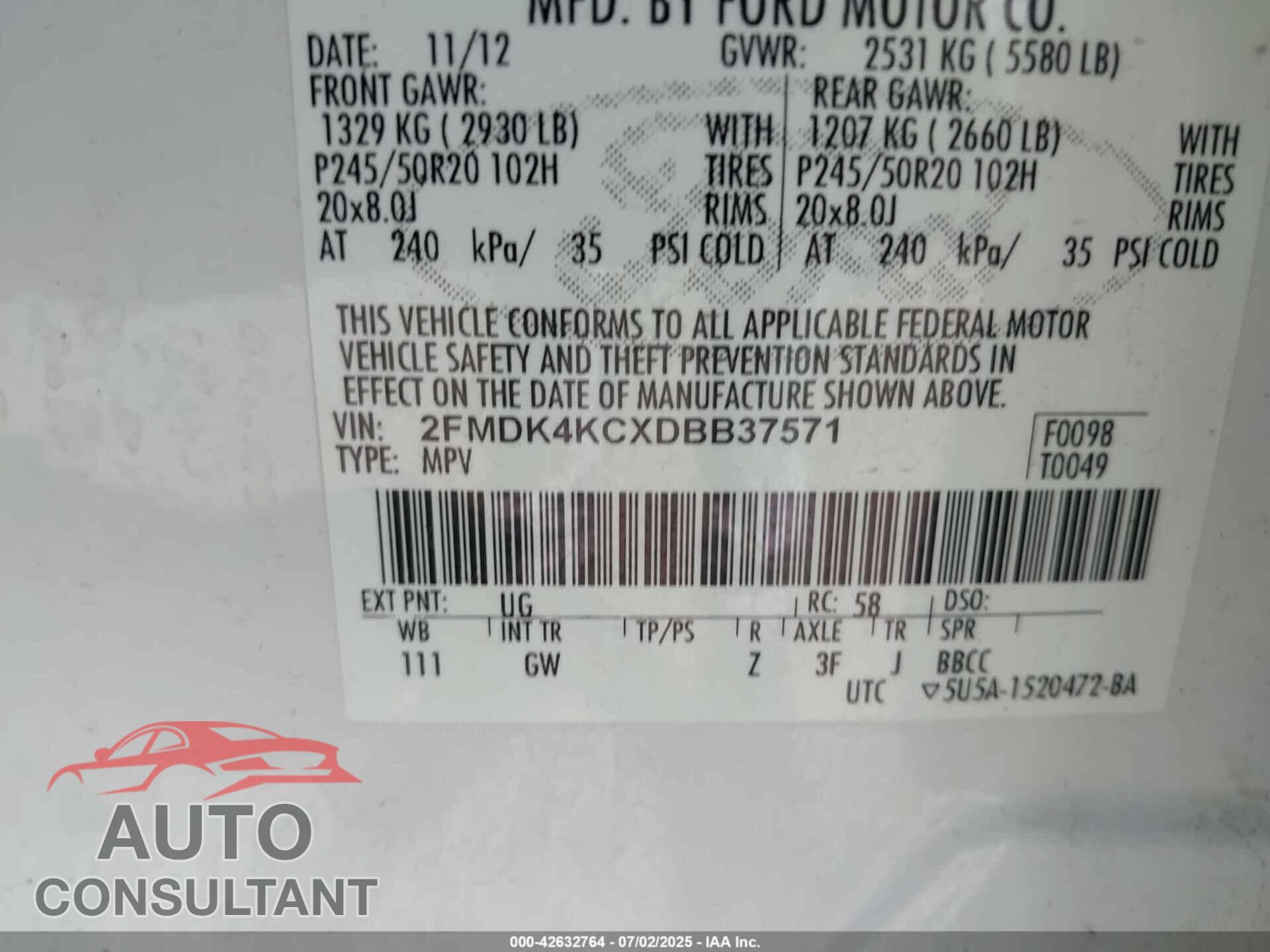 FORD EDGE 2013 - 2FMDK4KCXDBB37571