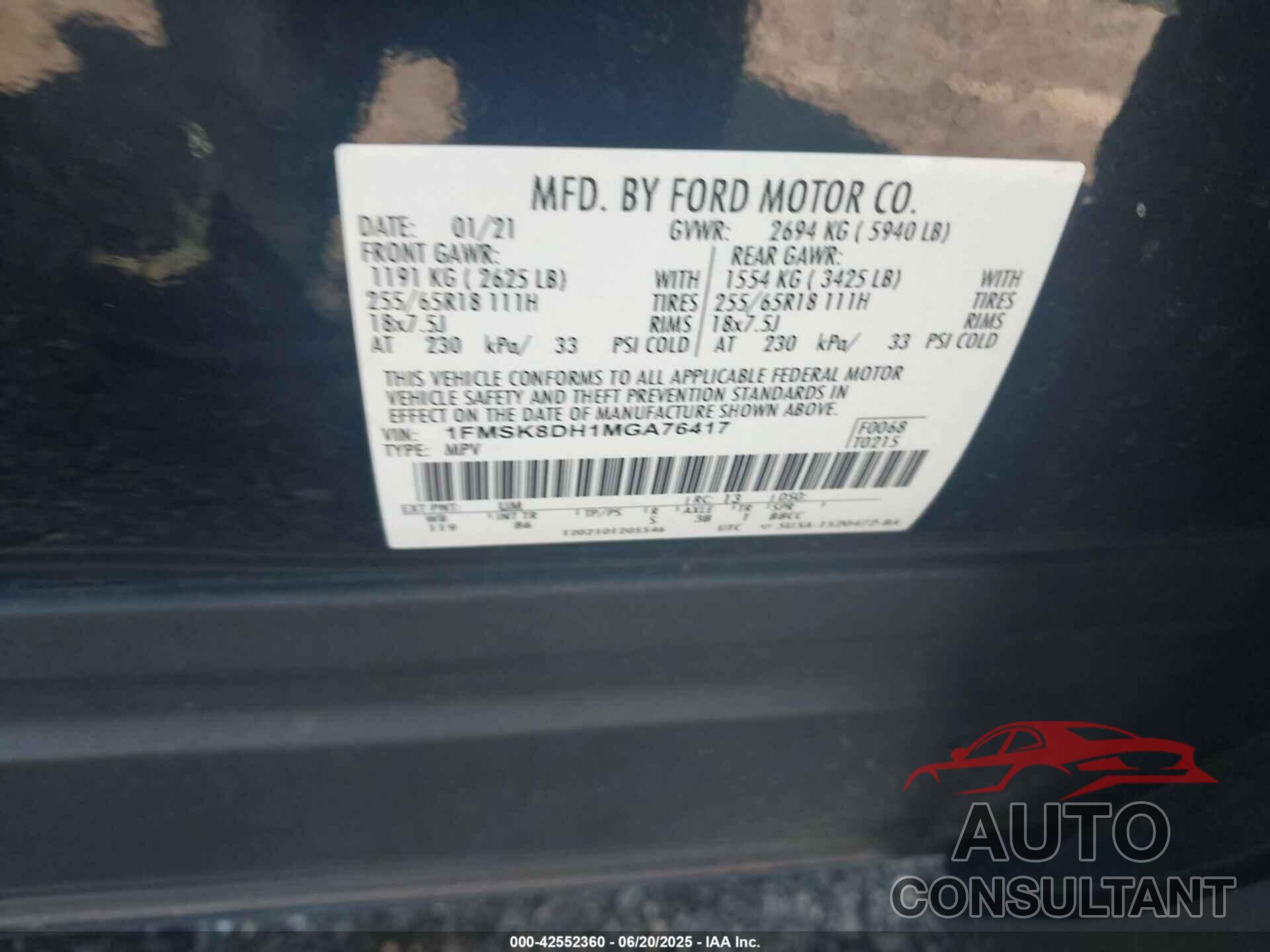 FORD EXPLORER 2021 - 1FMSK8DH1MGA76417