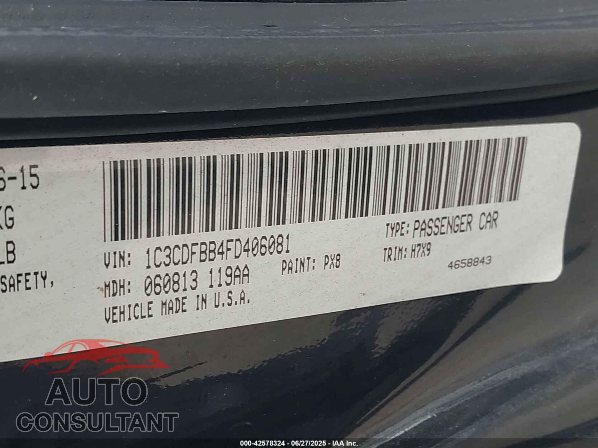 DODGE DART 2015 - 1C3CDFBB4FD406081