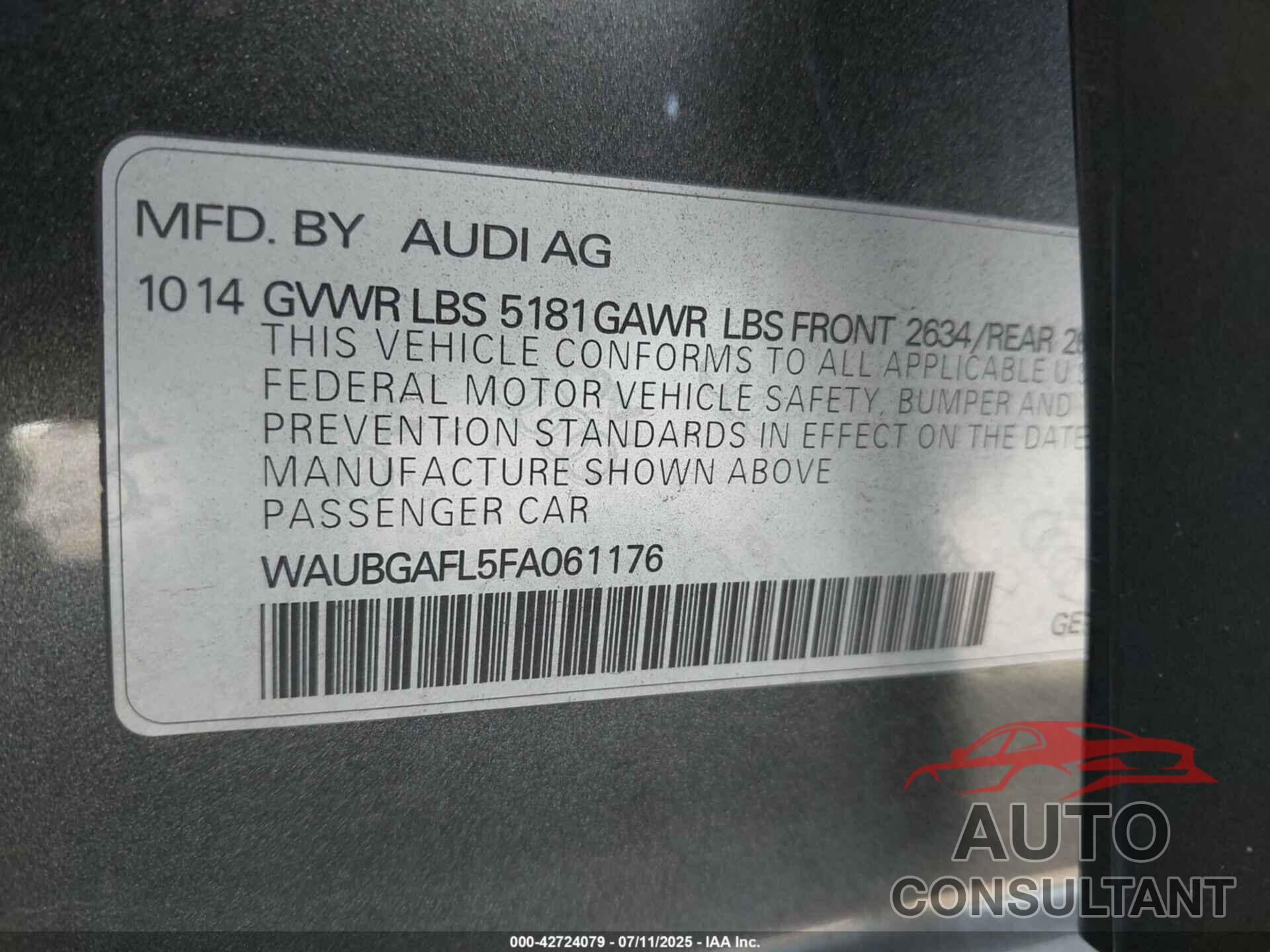 AUDI S4 2015 - WAUBGAFL5FA061176