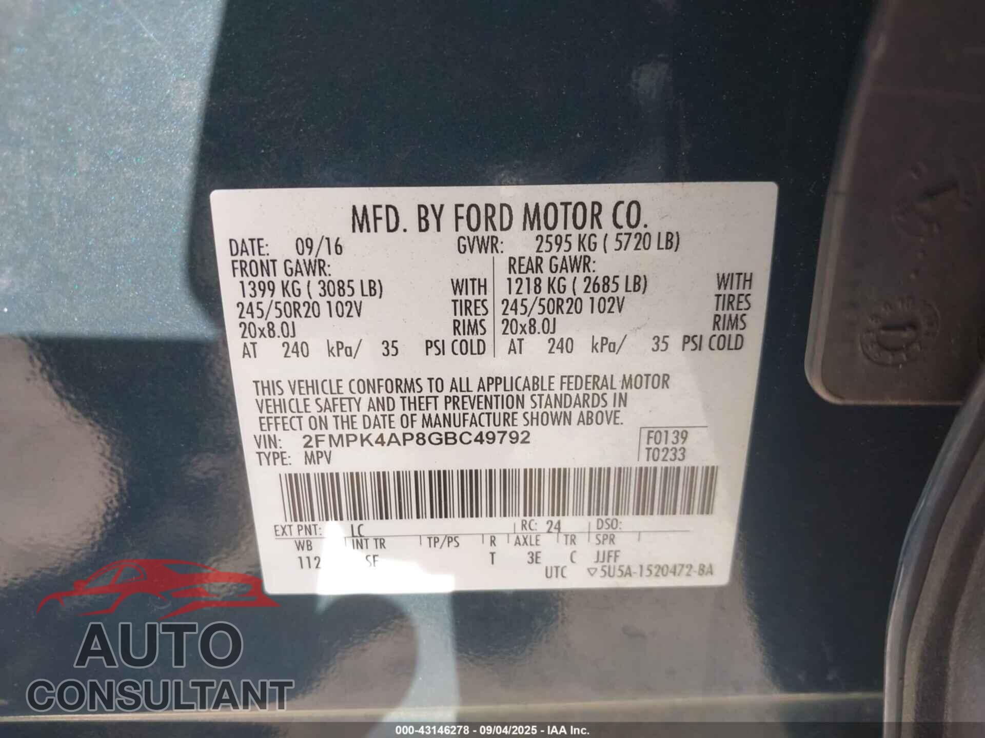 FORD EDGE 2016 - 2FMPK4AP8GBC49792