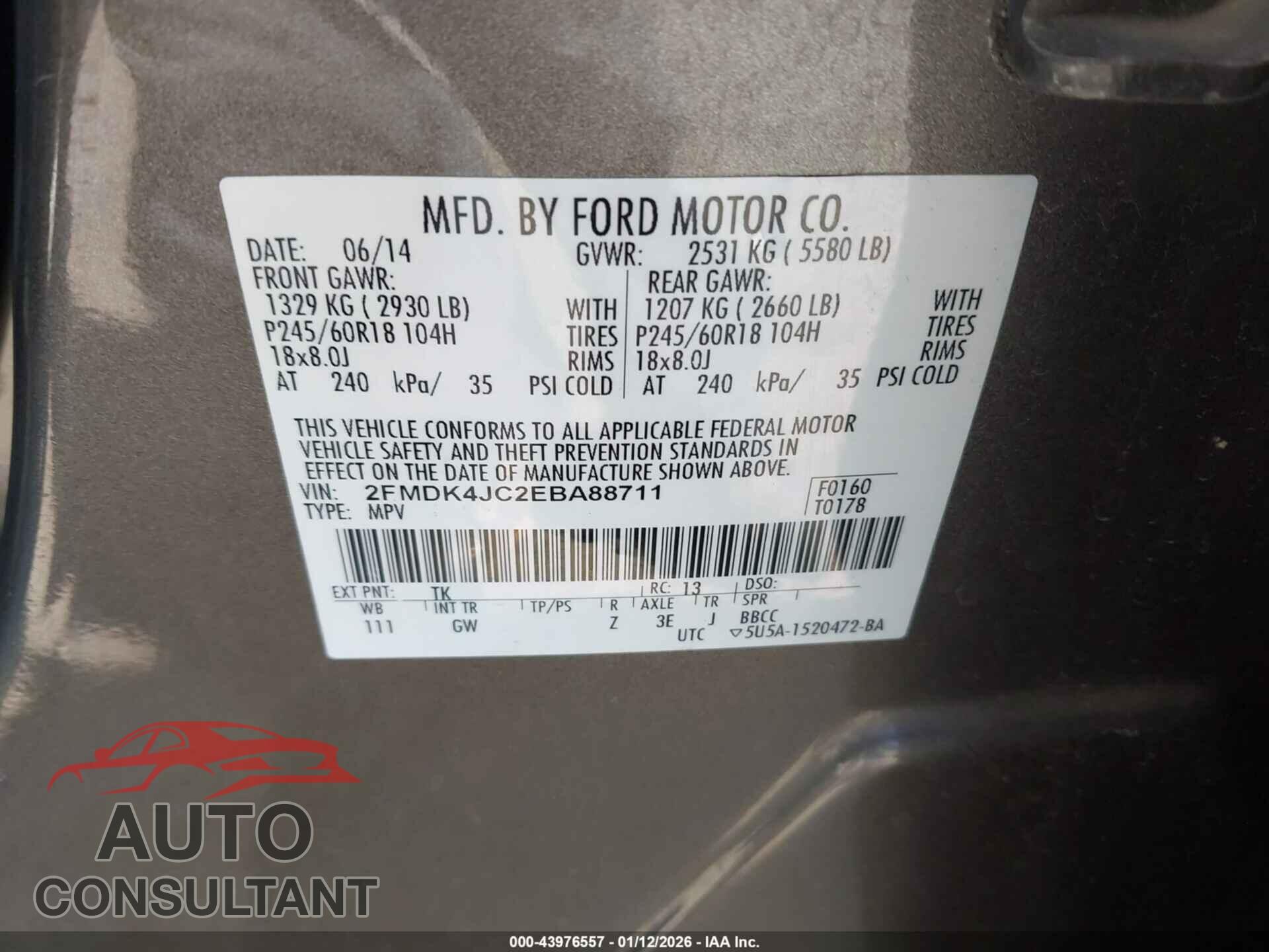 FORD EDGE 2014 - 2FMDK4JC2EBA88711