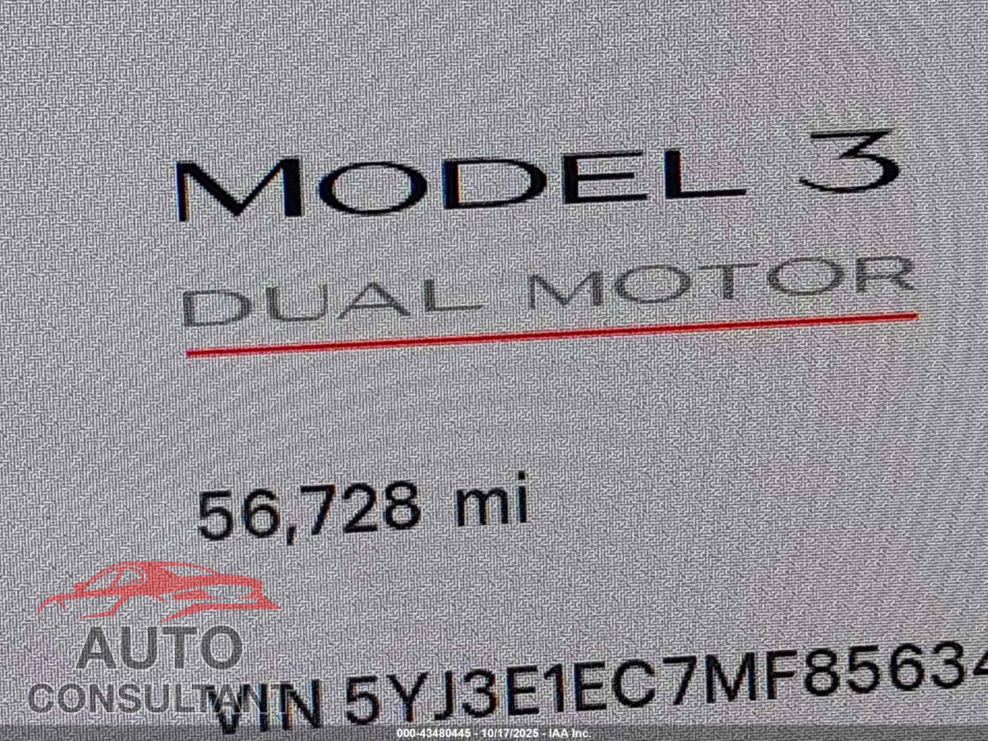 TESLA MODEL 3 2021 - 5YJ3E1EC7MF856345