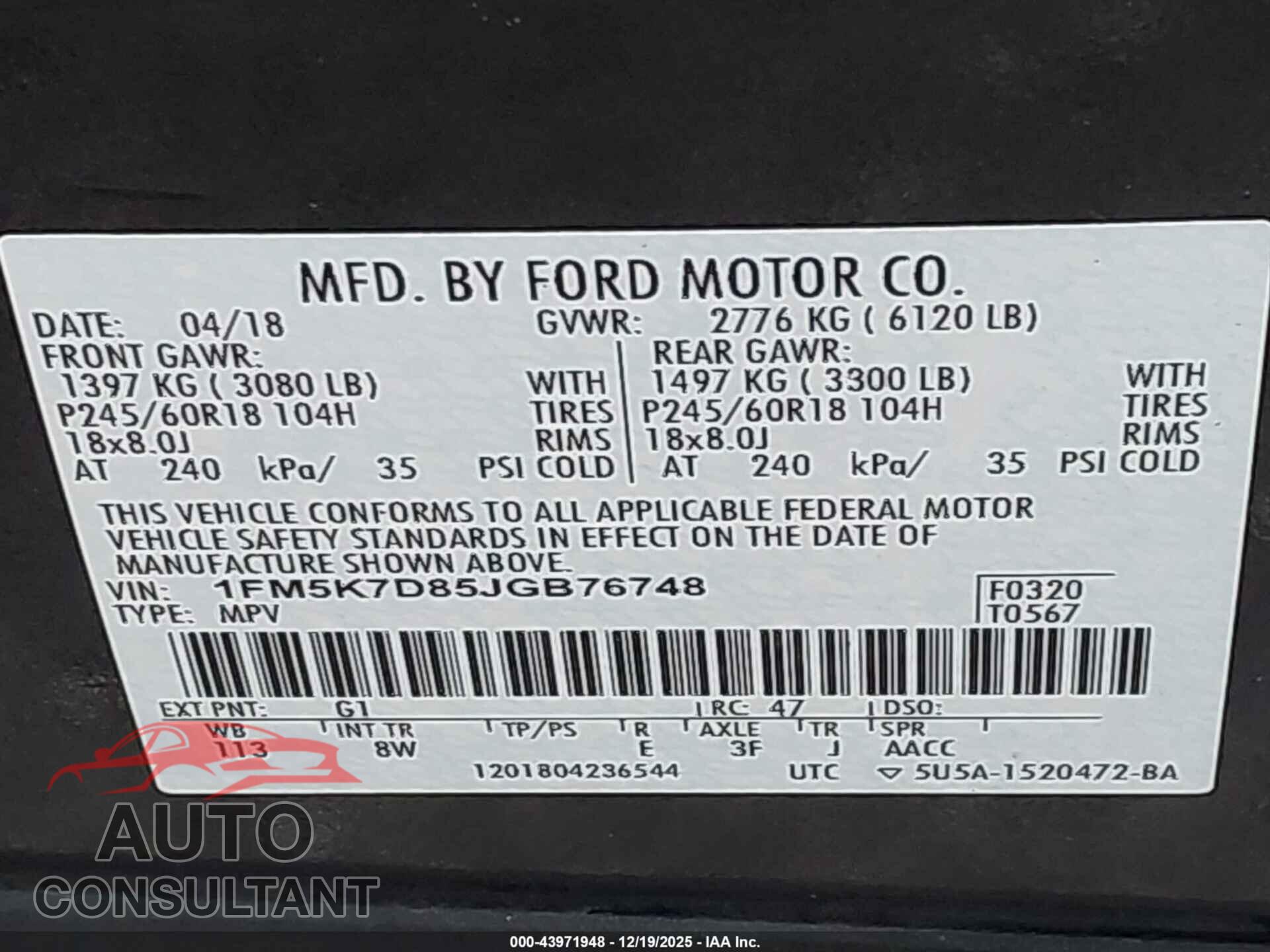 FORD EXPLORER 2018 - 1FM5K7D85JGB76748