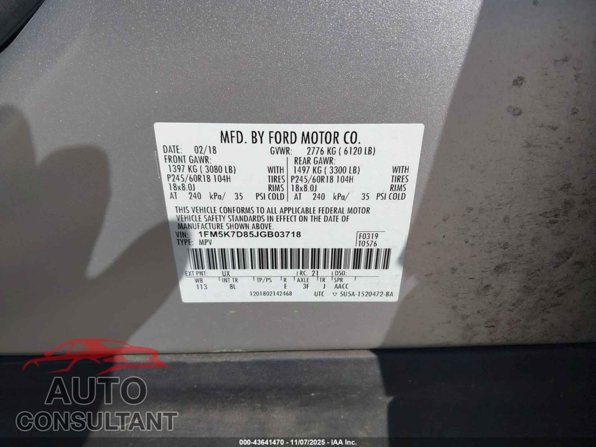 FORD EXPLORER 2018 - 1FM5K7D85JGB03718