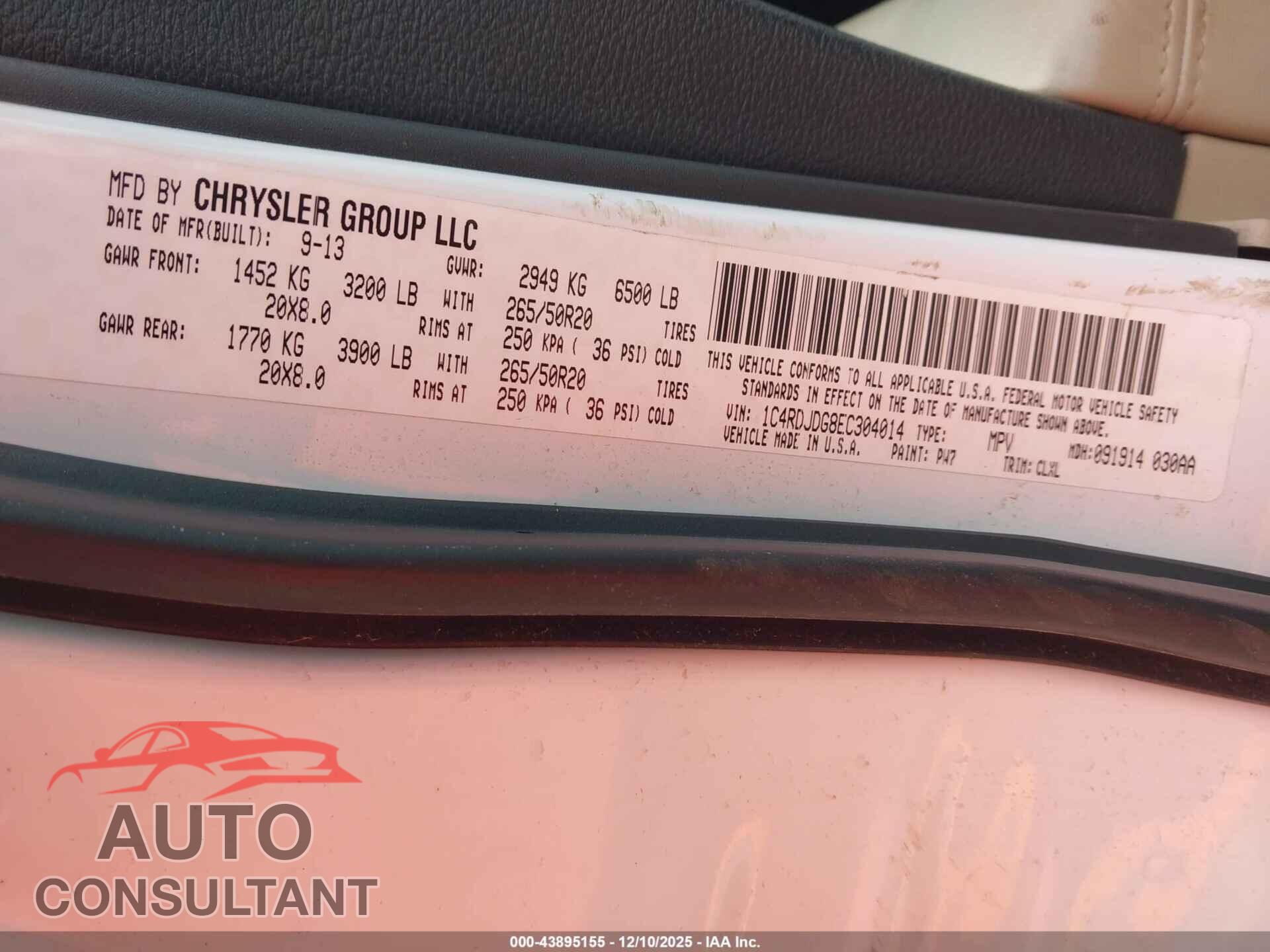 DODGE DURANGO 2014 - 1C4RDJDG8EC304014