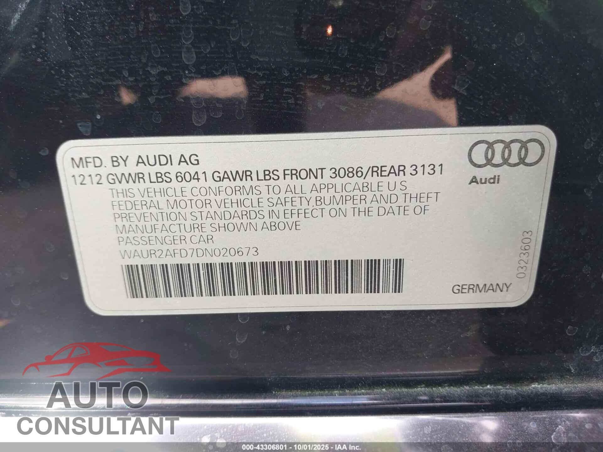AUDI A8 L 2013 - WAUR2AFD7DN020673