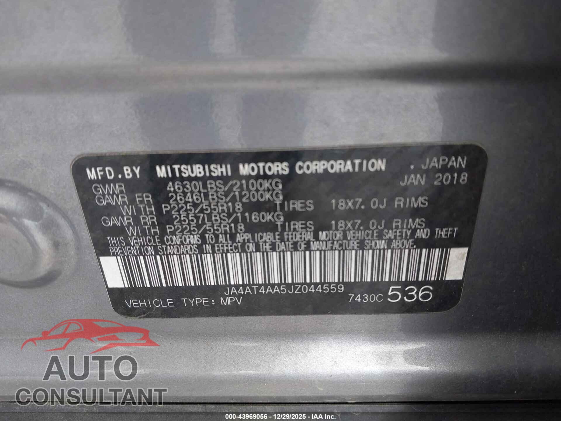 MITSUBISHI ECLIPSE CROSS 2018 - JA4AT4AA5JZ044559