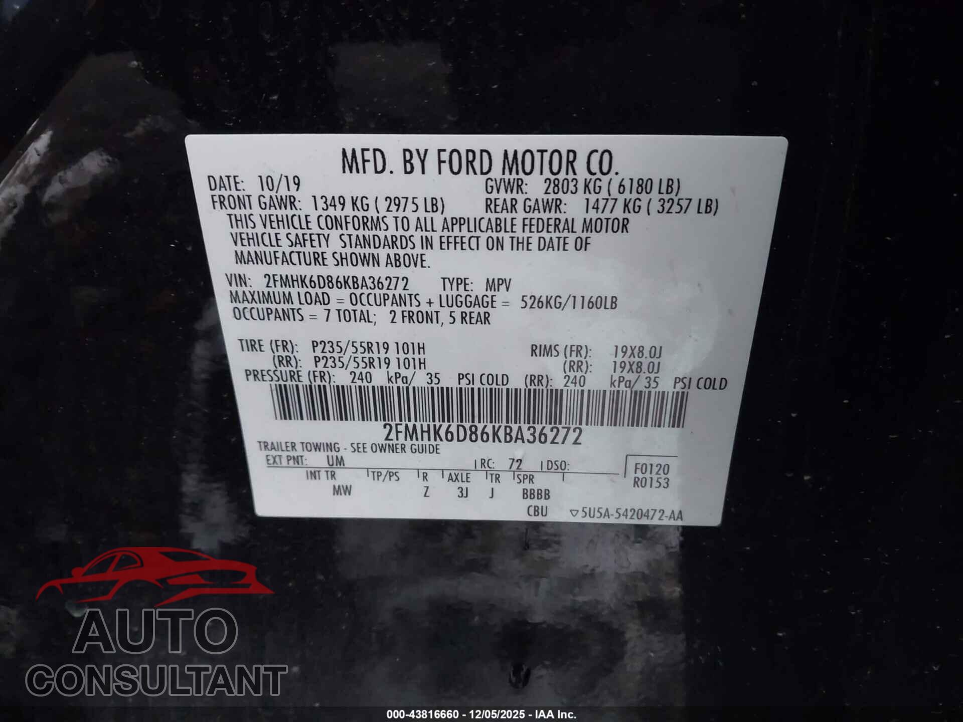 FORD FLEX 2019 - 2FMHK6D86KBA36272