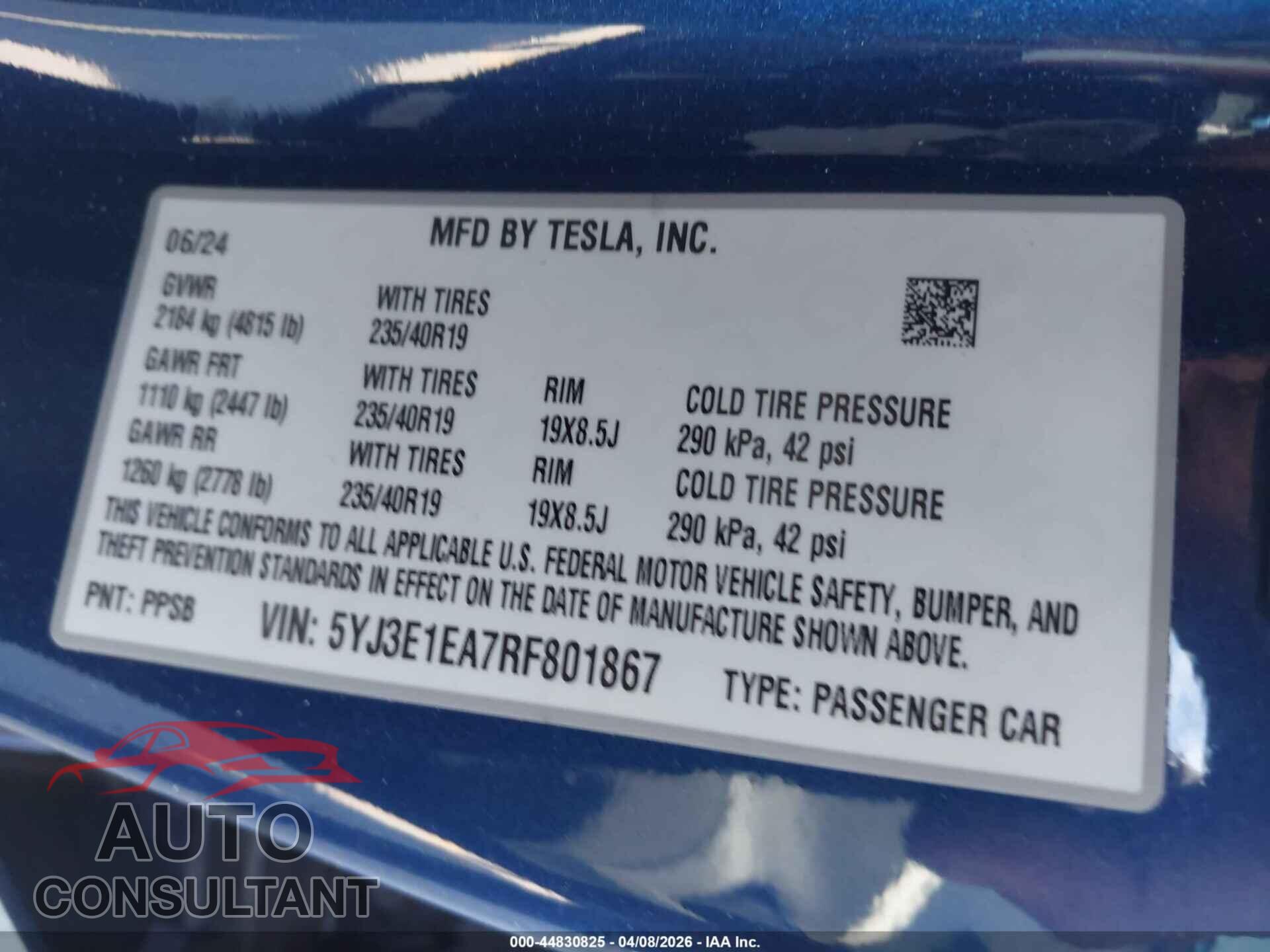 TESLA MODEL 3 2024 - 5YJ3E1EA7RF801867