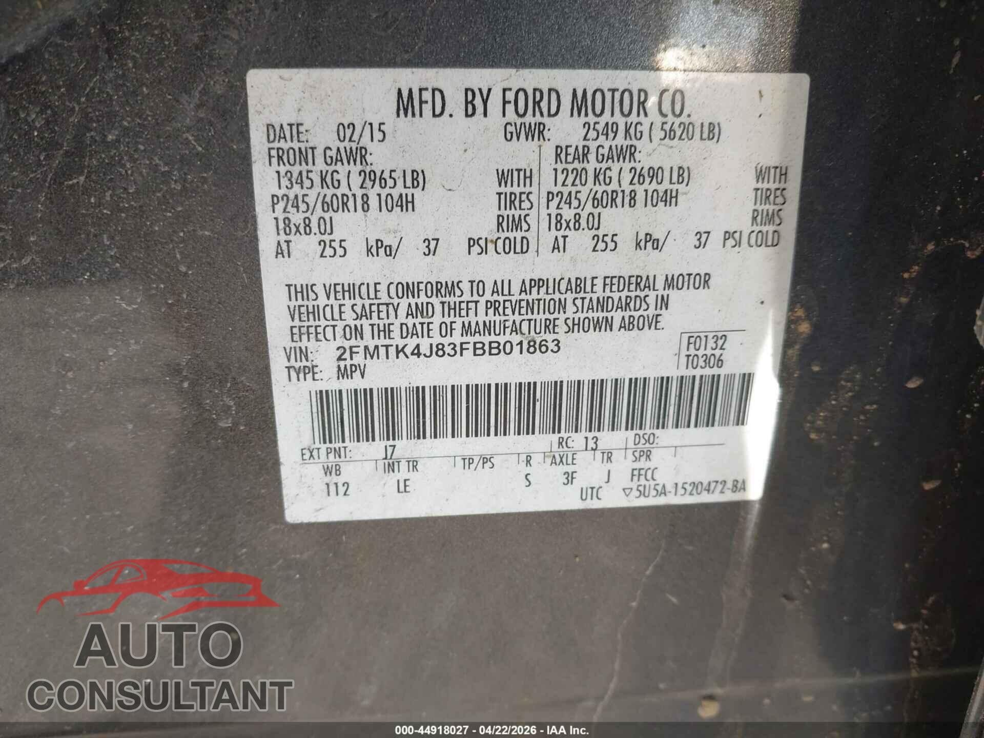 FORD EDGE 2015 - 2FMTK4J83FBB01863
