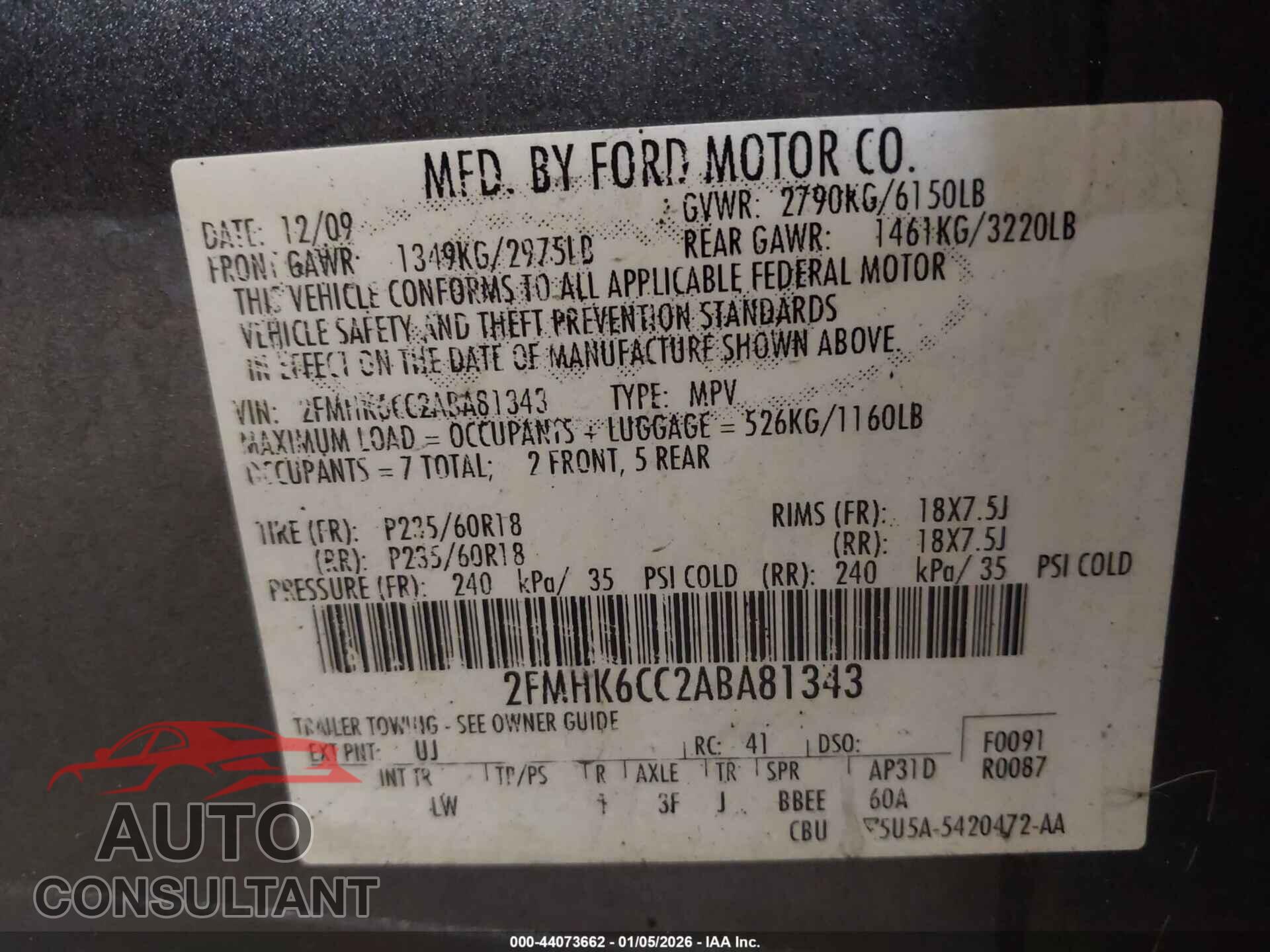 FORD FLEX 2010 - 2FMHK6CC2ABA81343