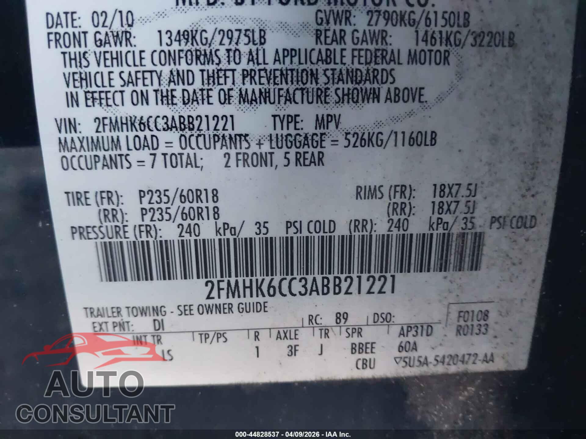 FORD FLEX 2010 - 2FMHK6CC3ABB21221