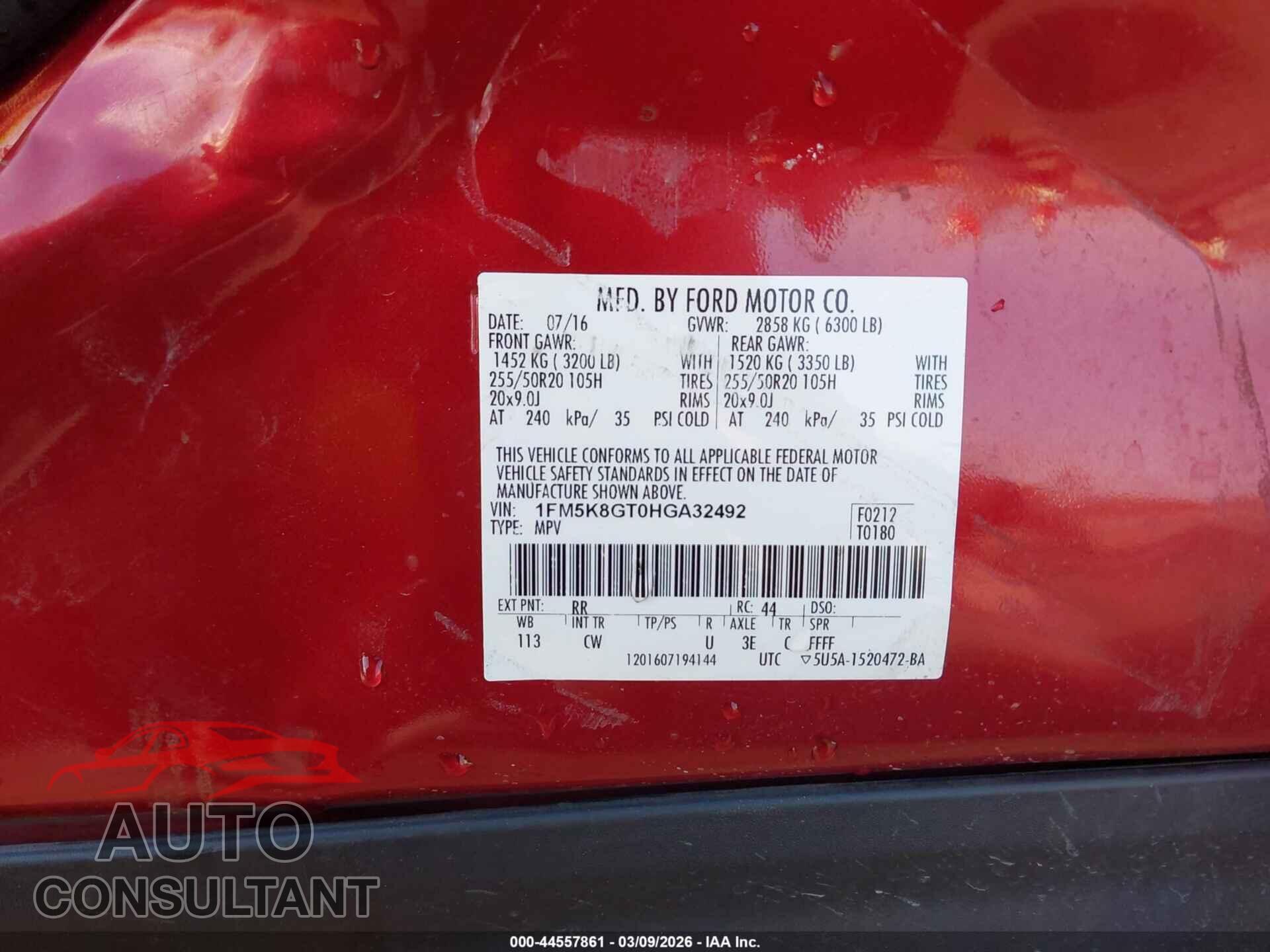 FORD EXPLORER 2017 - 1FM5K8GT0HGA32492
