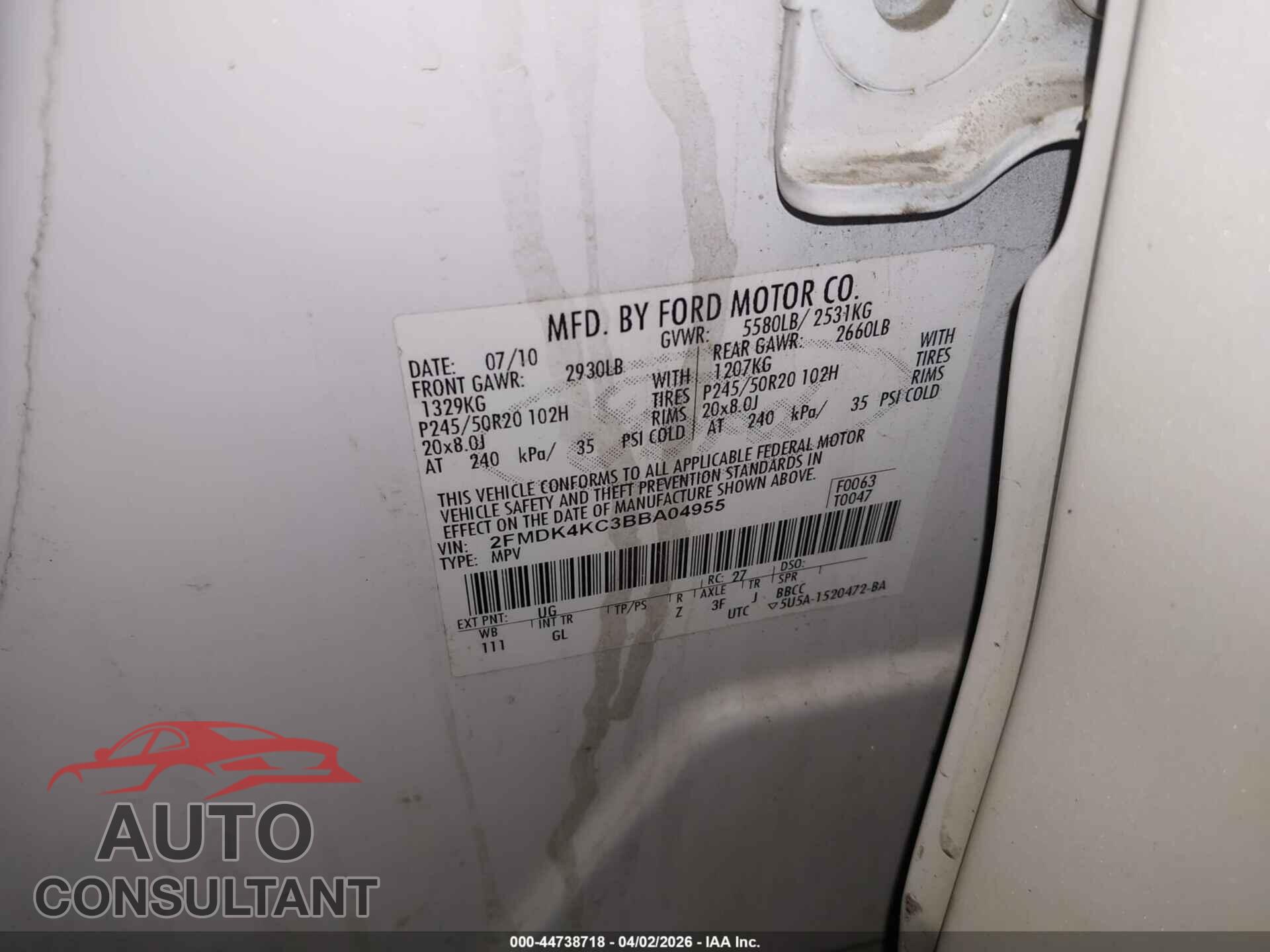 FORD EDGE 2011 - 2FMDK4KC3BBA04955