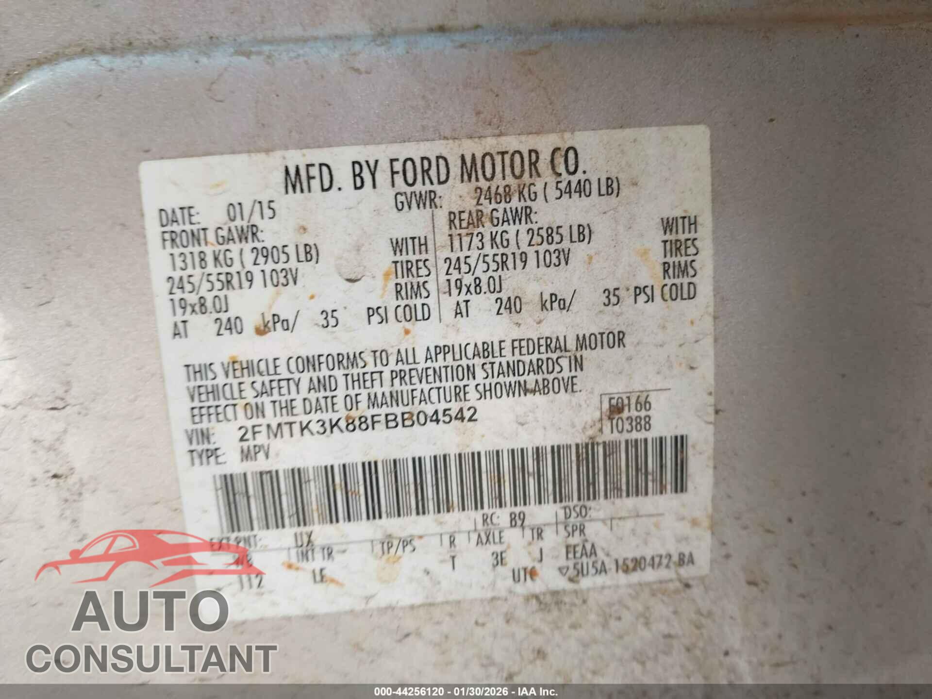 FORD EDGE 2015 - 2FMTK3K88FBB04542