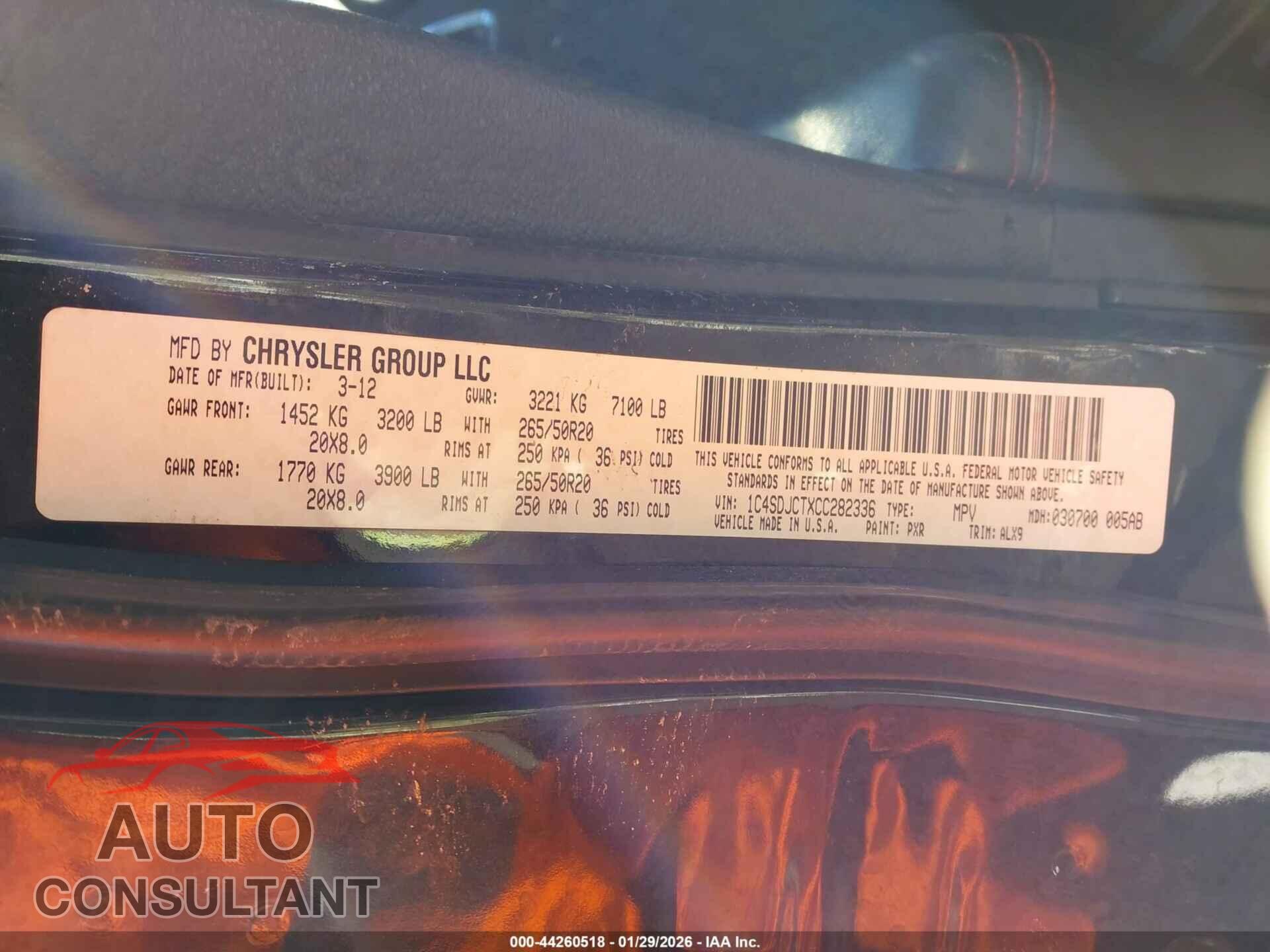 DODGE DURANGO 2012 - 1C4SDJCTXCC282336