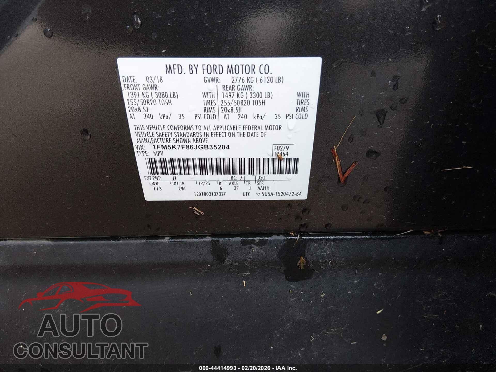 FORD EXPLORER 2018 - 1FM5K7F86JGB35204