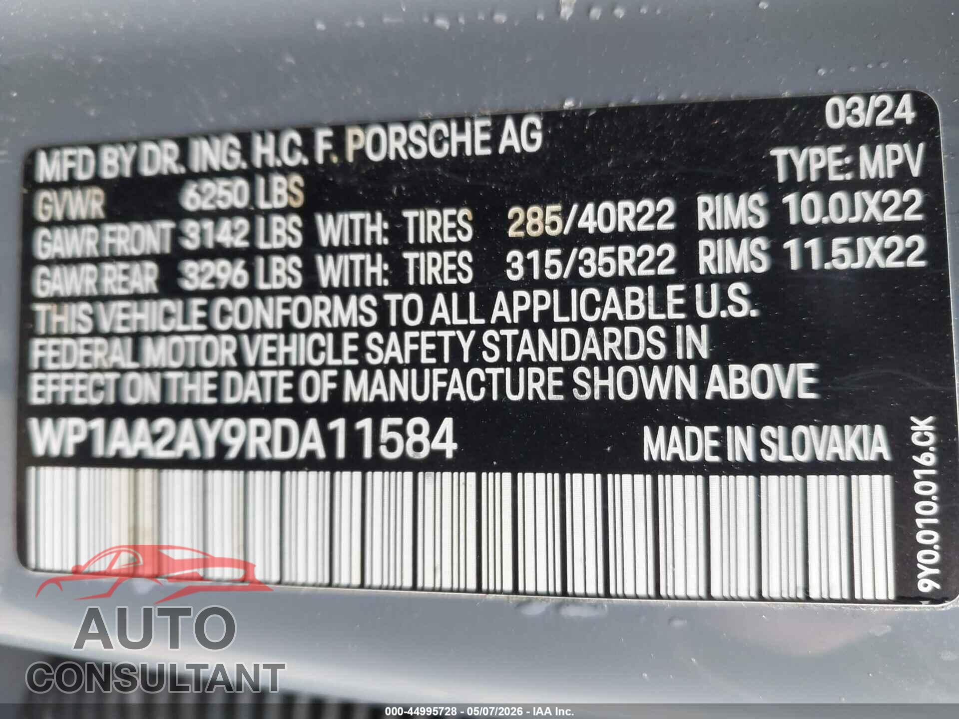 PORSCHE CAYENNE 2024 - WP1AA2AY9RDA11584