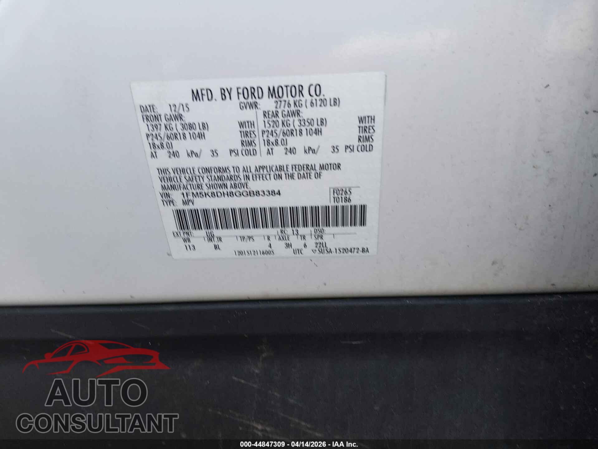FORD EXPLORER 2016 - 1FM5K8DH8GGB83384