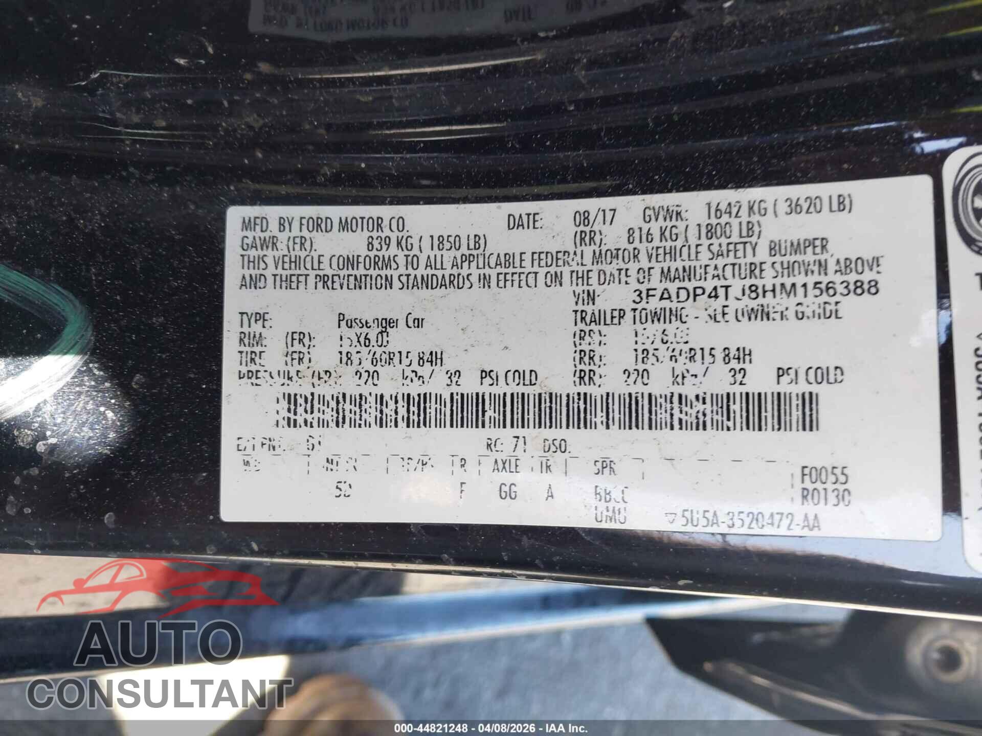 FORD FIESTA 2017 - 3FADP4TJ8HM156388