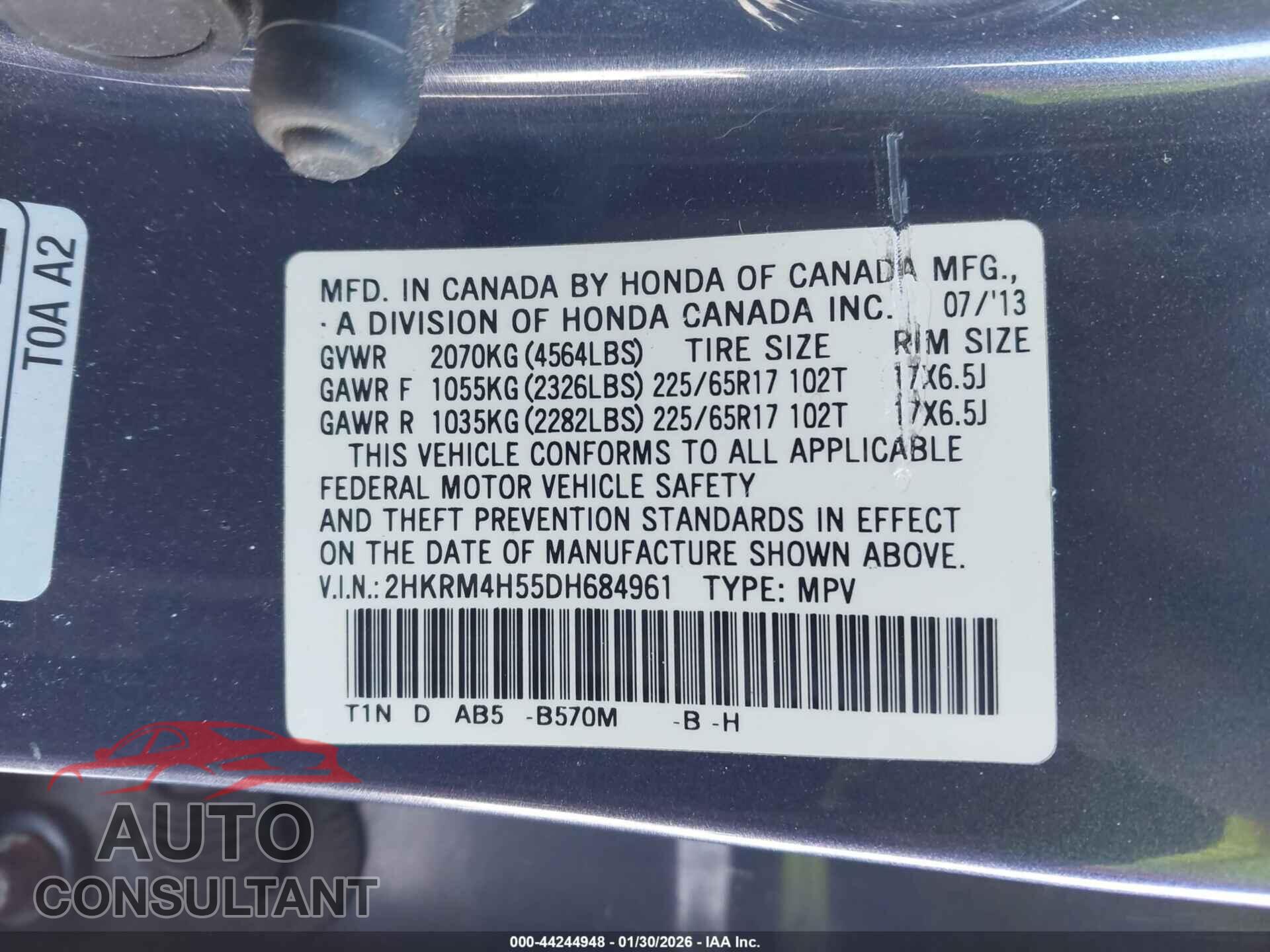 HONDA CR-V 2013 - 2HKRM4H55DH684961