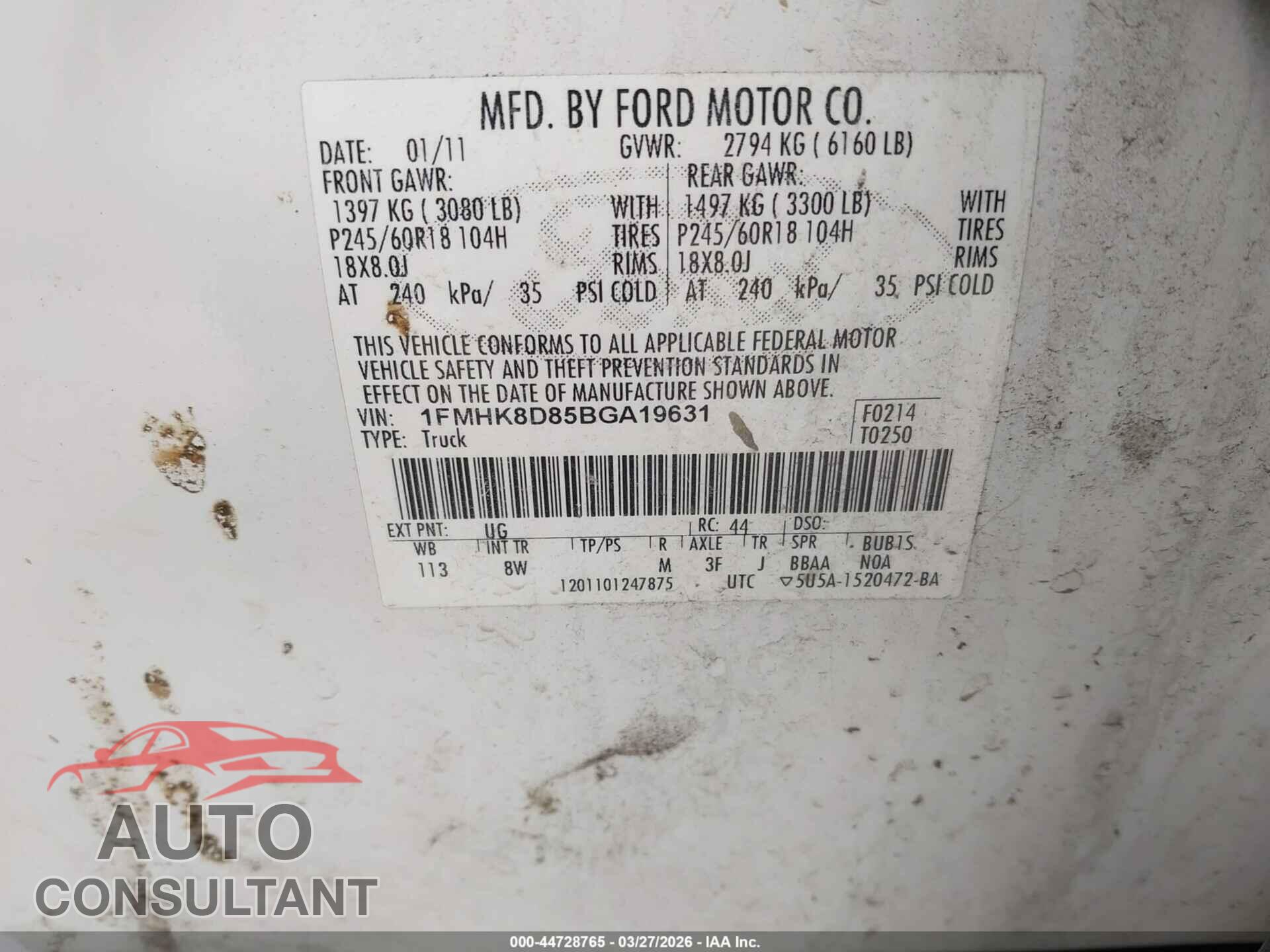 FORD EXPLORER 2011 - 1FMHK8D85BGA19631