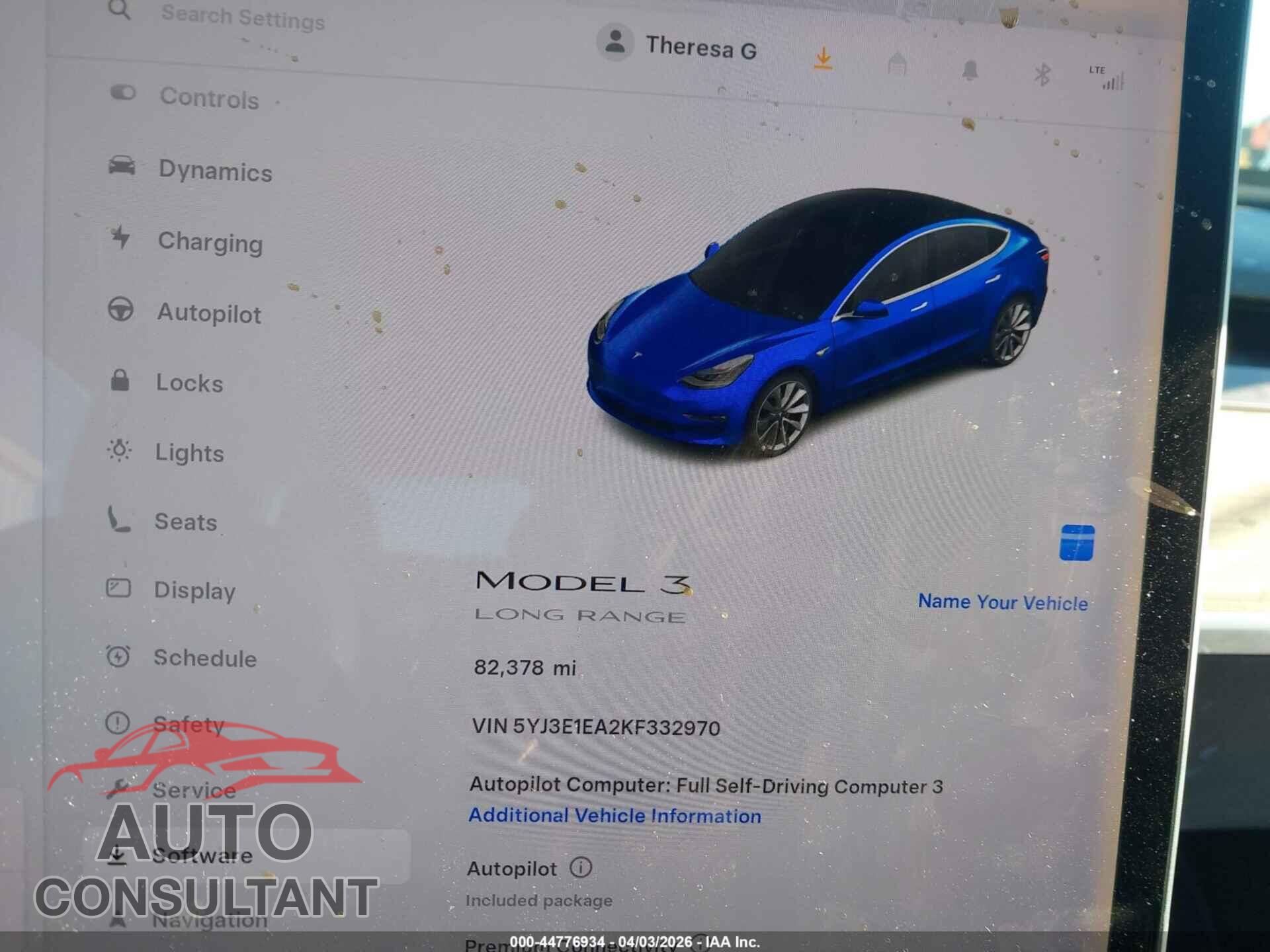 TESLA MODEL 3 2019 - 5YJ3E1EA2KF332970