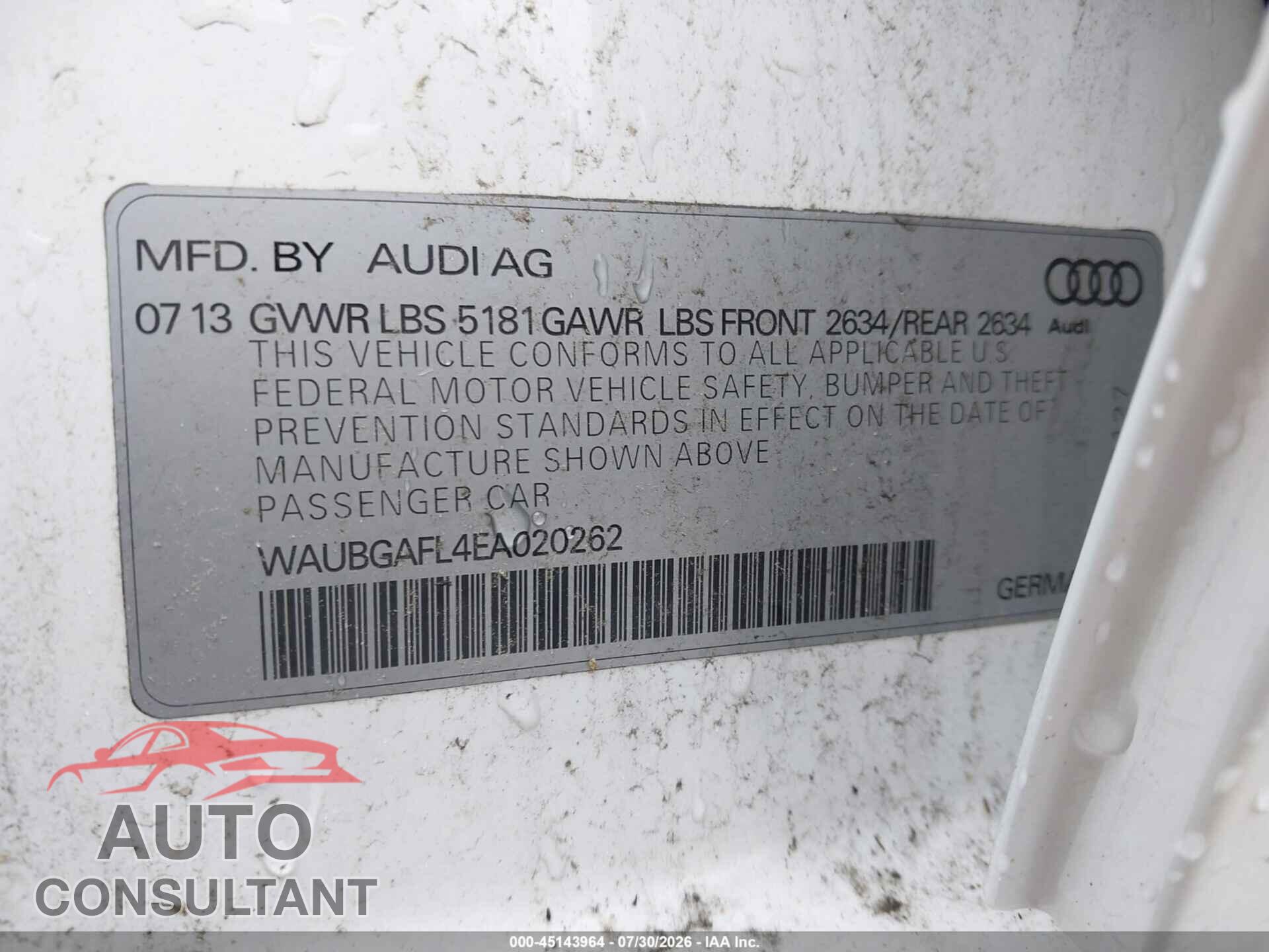 AUDI S4 2014 - WAUBGAFL4EA020262