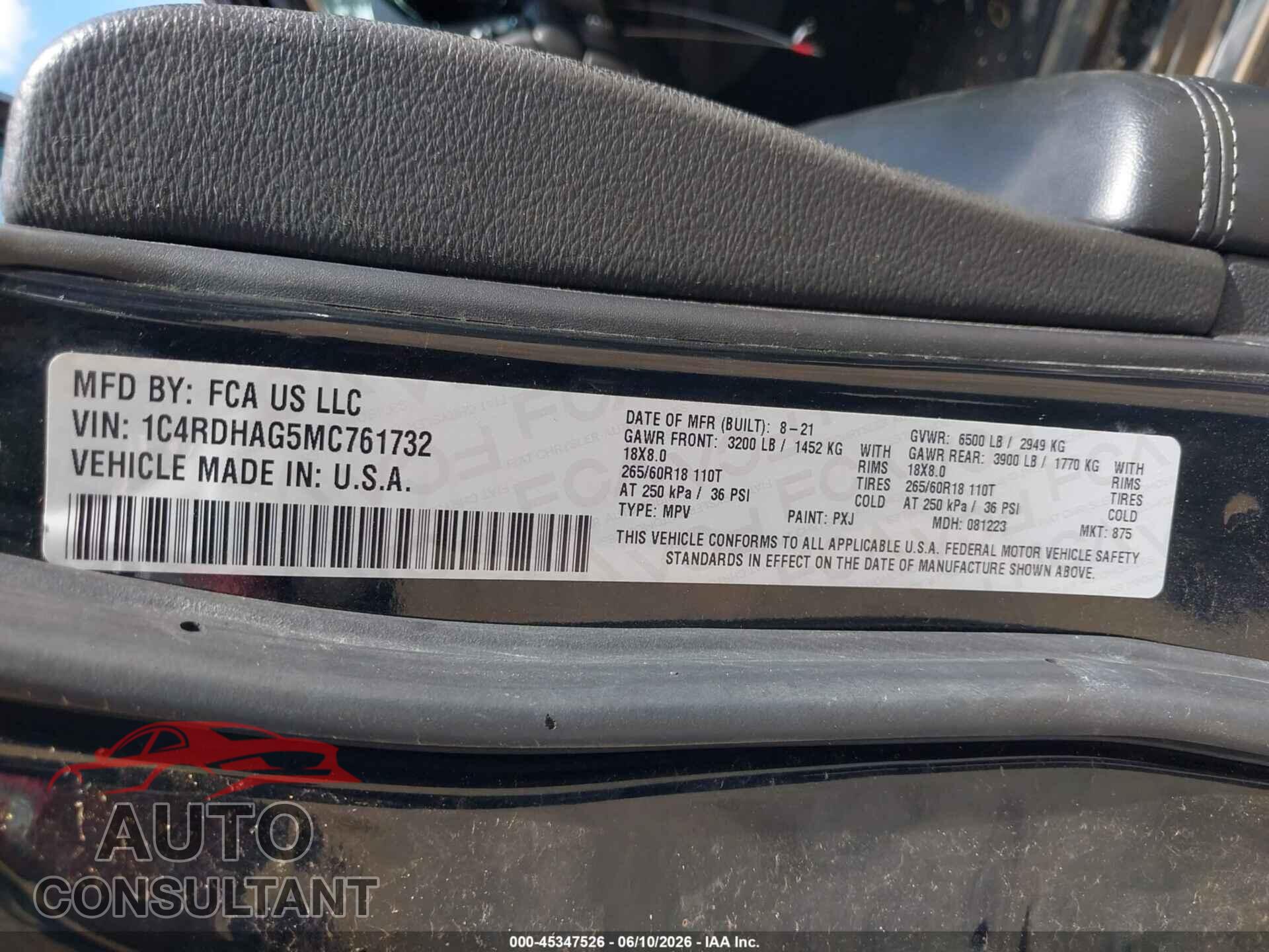 DODGE DURANGO 2021 - 1C4RDHAG5MC761732