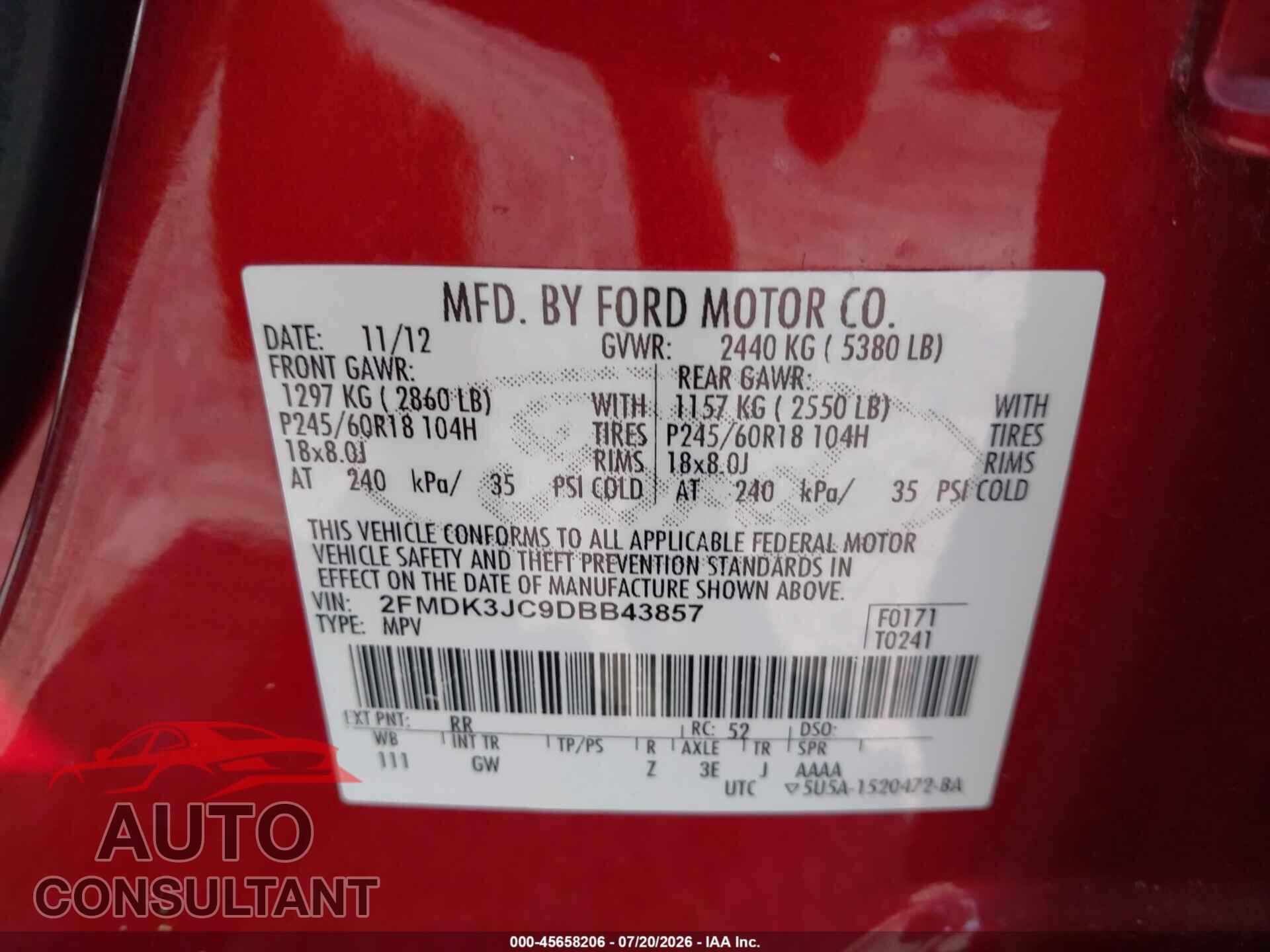 FORD EDGE 2013 - 2FMDK3JC9DBB43857