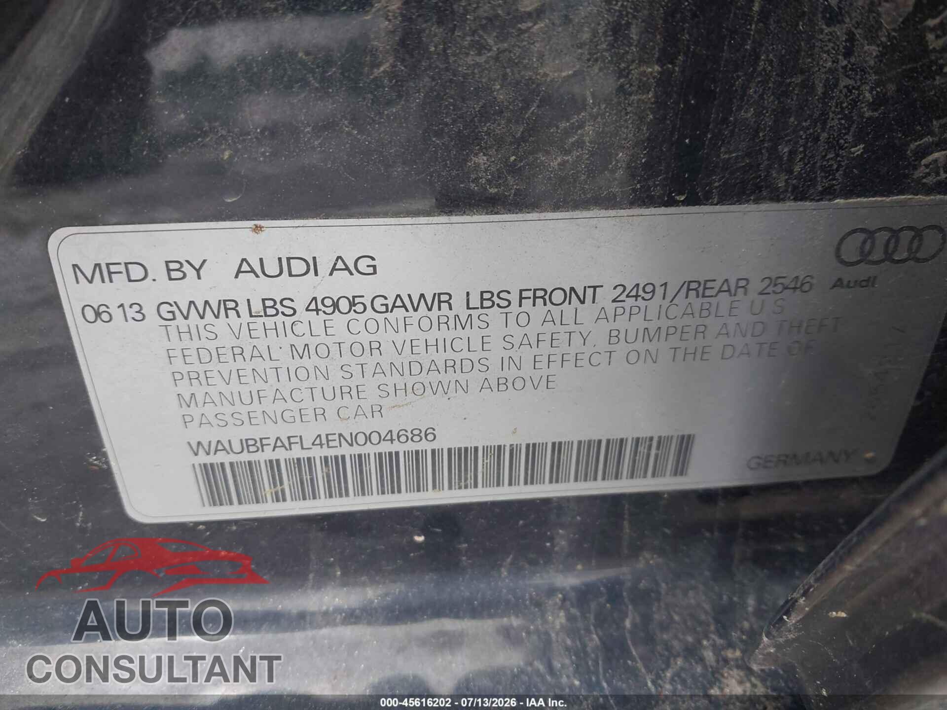 AUDI A4 2014 - WAUBFAFL4EN004686