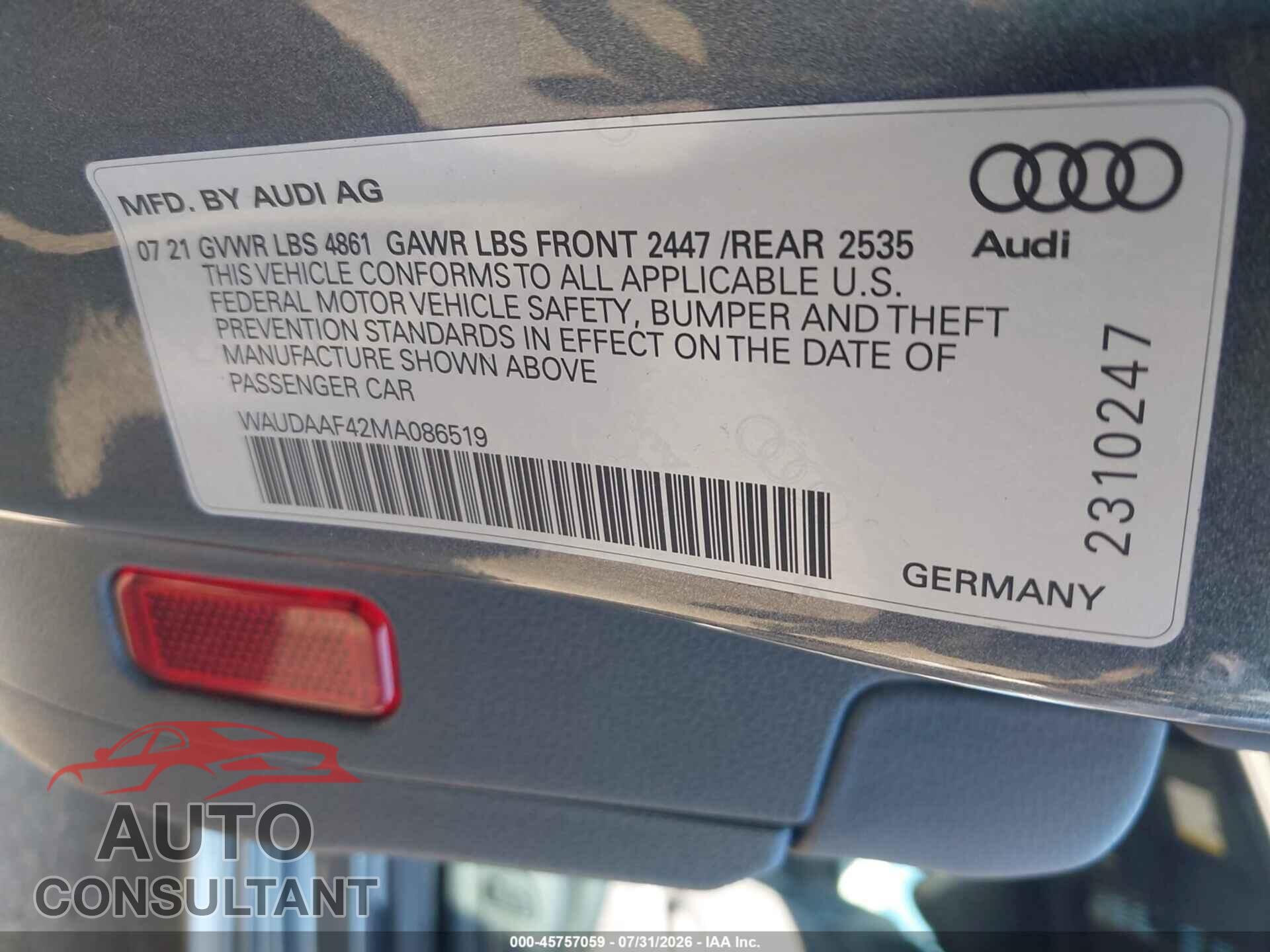 AUDI A4 2021 - WAUDAAF42MA086519
