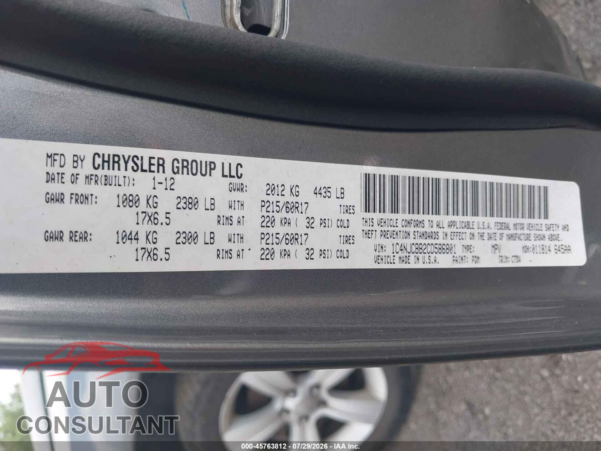 JEEP COMPASS 2012 - 1C4NJCBB2CD586801