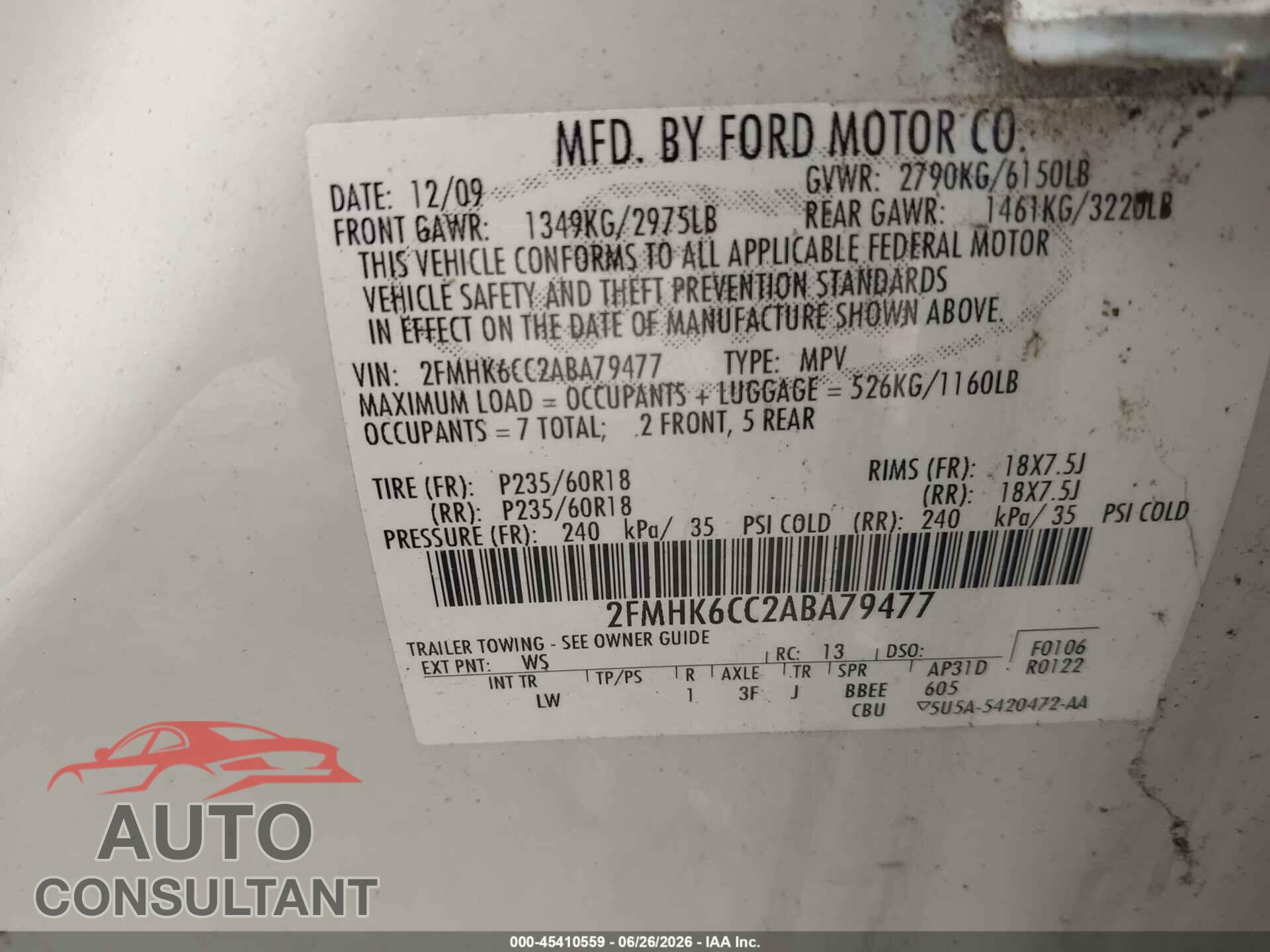 FORD FLEX 2010 - 2FMHK6CC2ABA79477