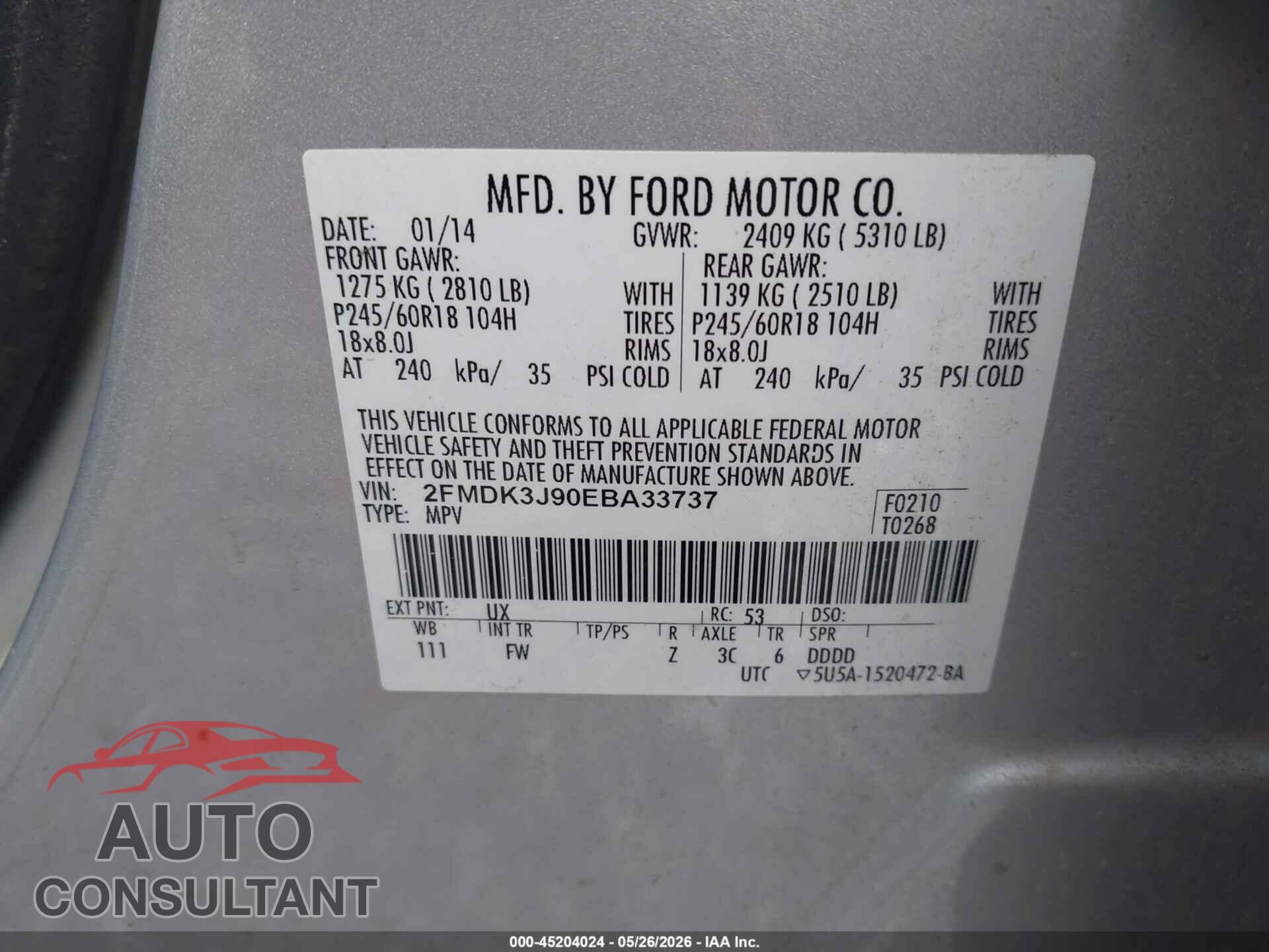 FORD EDGE 2014 - 2FMDK3J90EBA33737