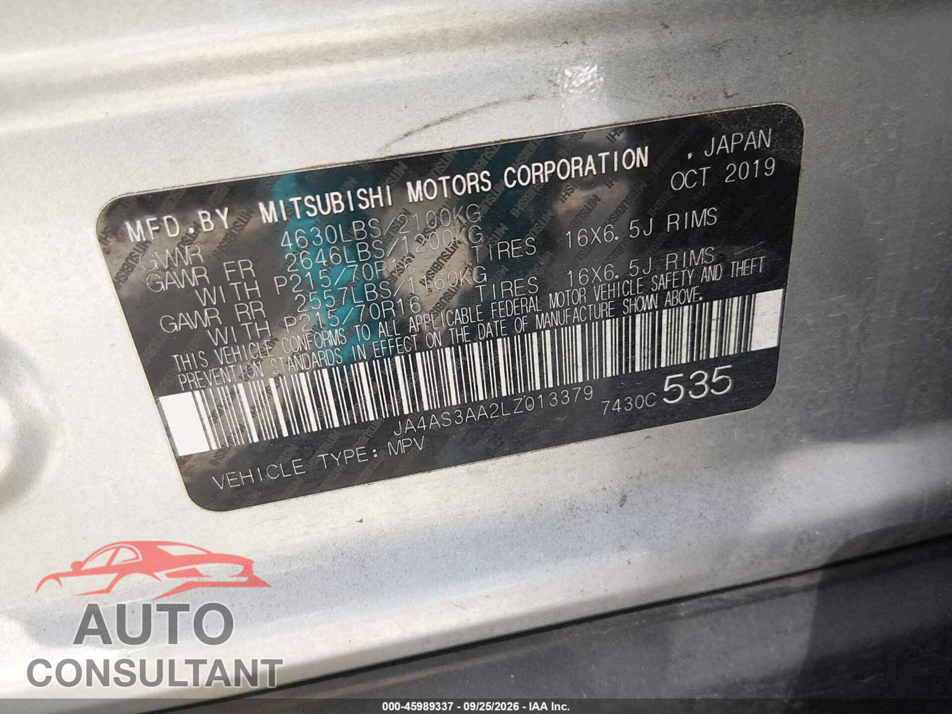 MITSUBISHI ECLIPSE CROSS 2020 - JA4AS3AA2LZ013379