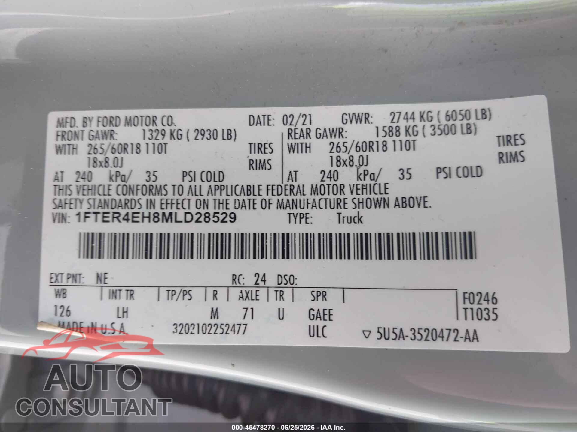 FORD RANGER 2021 - 1FTER4EH8MLD28529