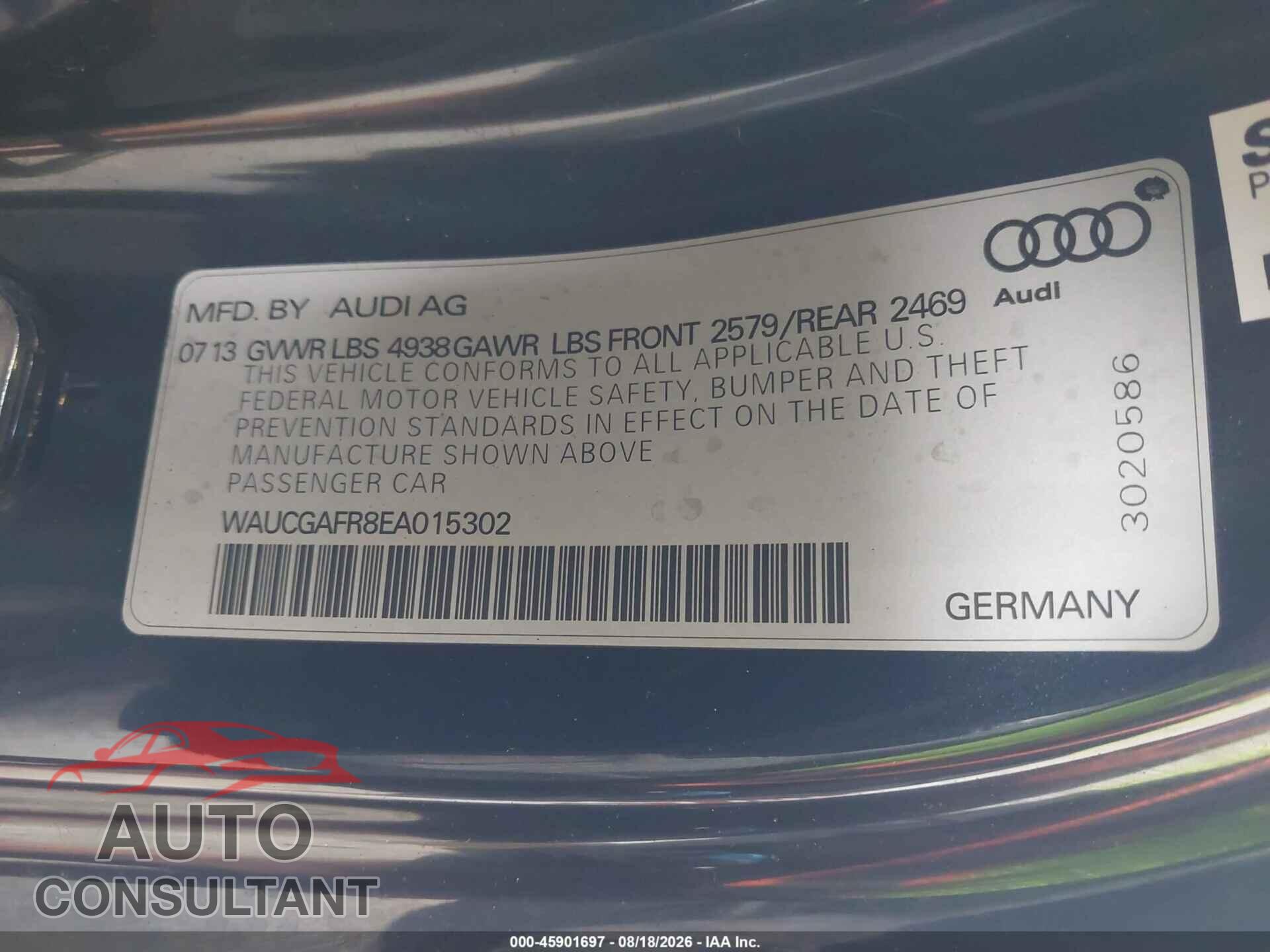 AUDI S5 2014 - WAUCGAFR8EA015302