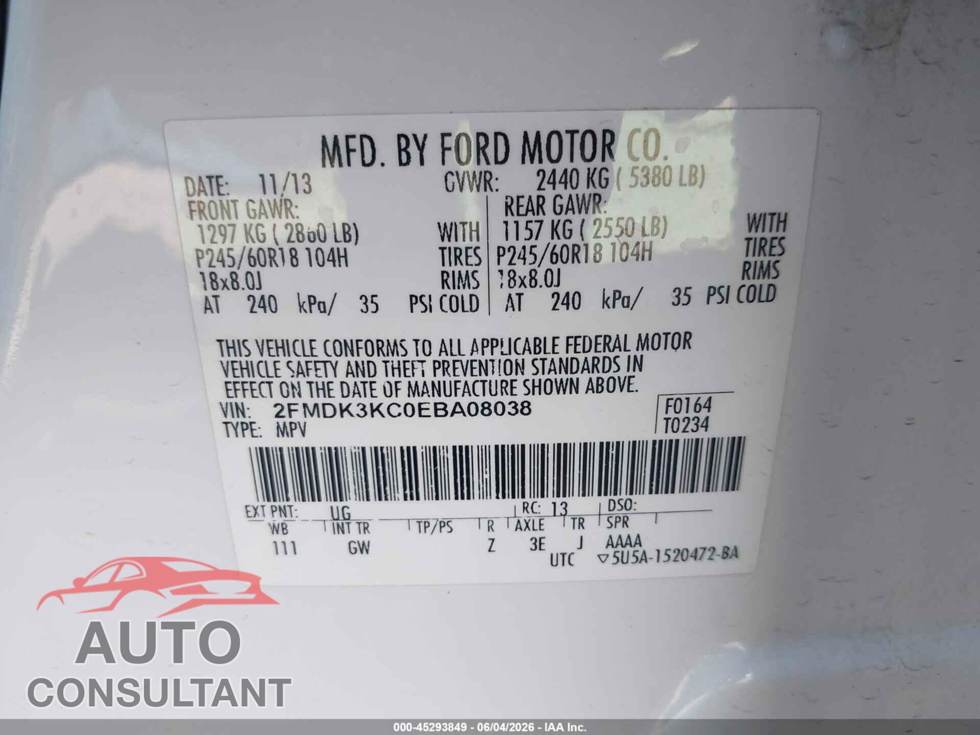FORD EDGE 2014 - 2FMDK3KC0EBA08038