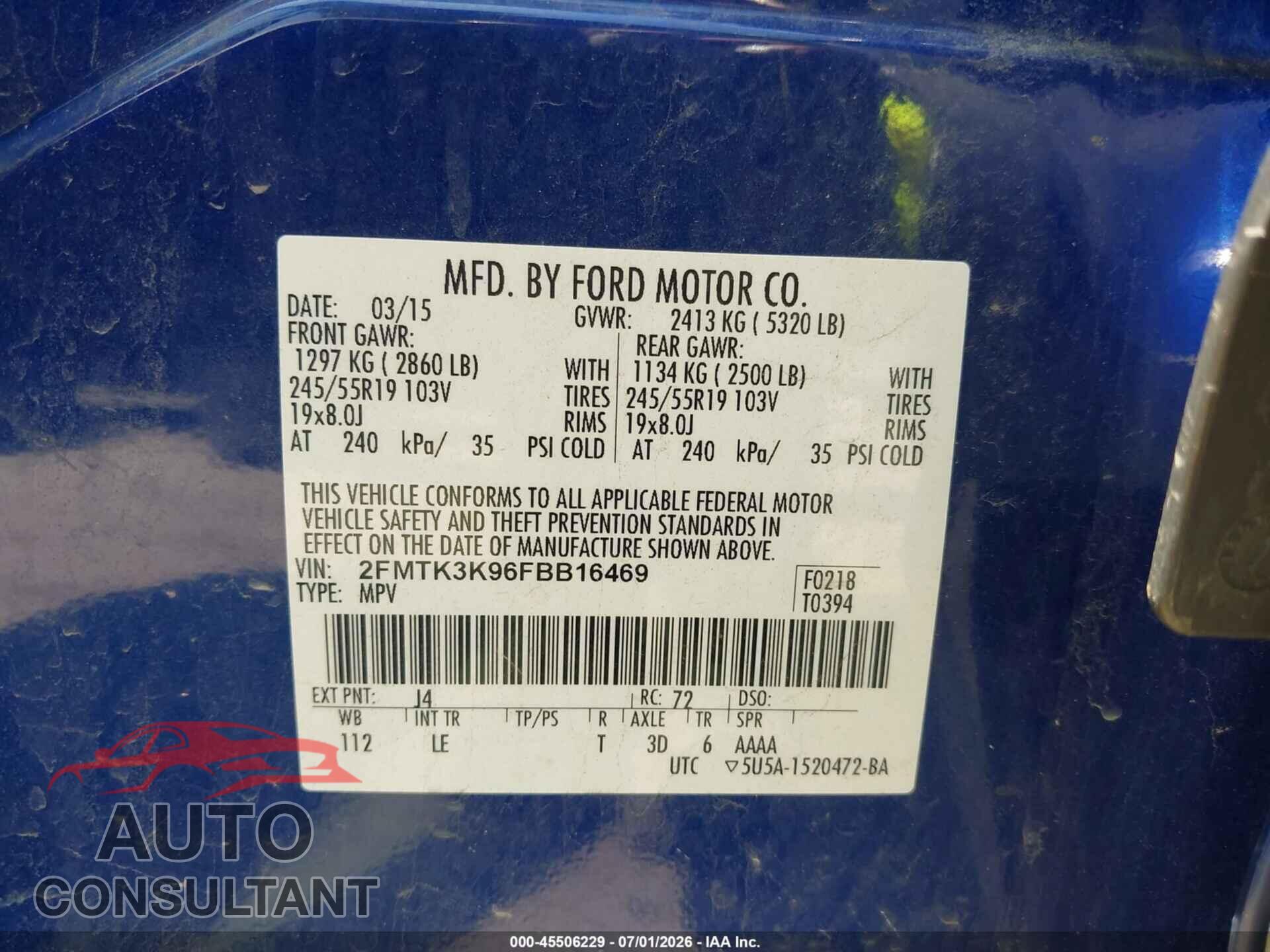 FORD EDGE 2015 - 2FMTK3K96FBB16469