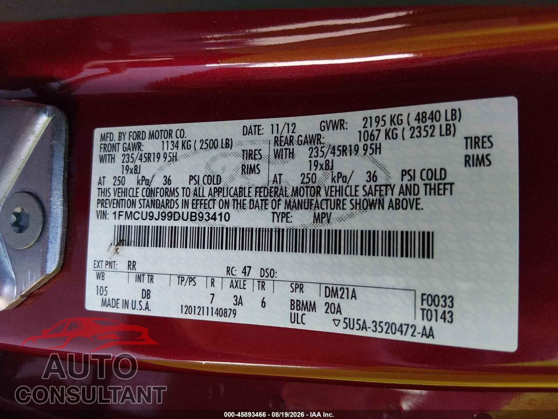 FORD ESCAPE 2013 - 1FMCU9J99DUB93410